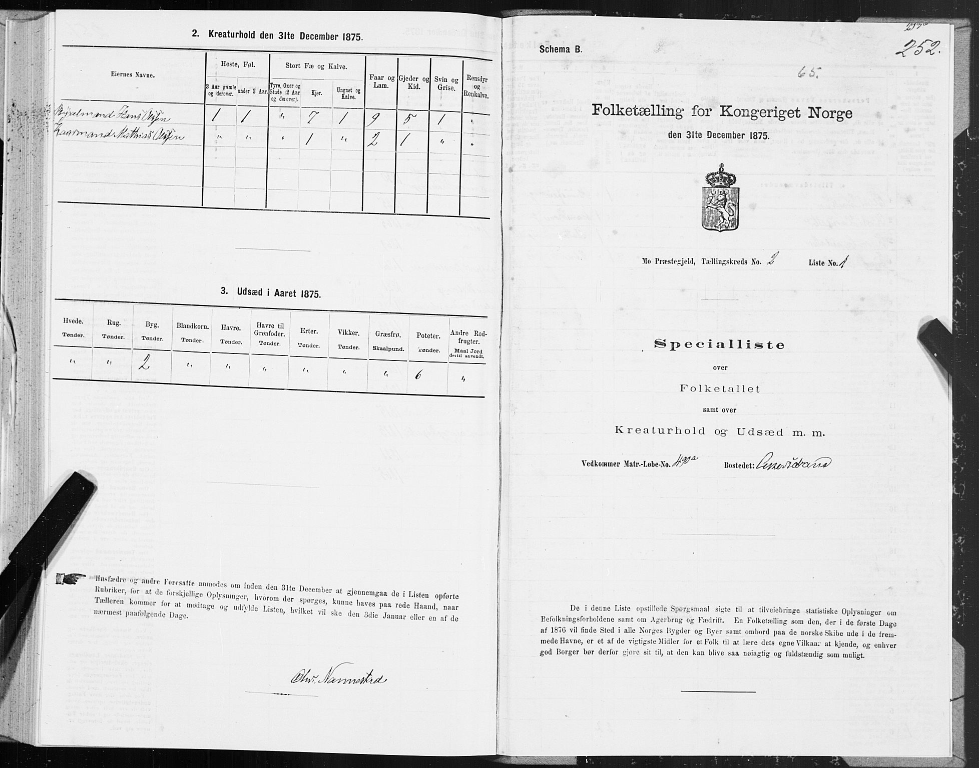 SAT, Folketelling 1875 for 1833P Mo prestegjeld, 1875, s. 1252