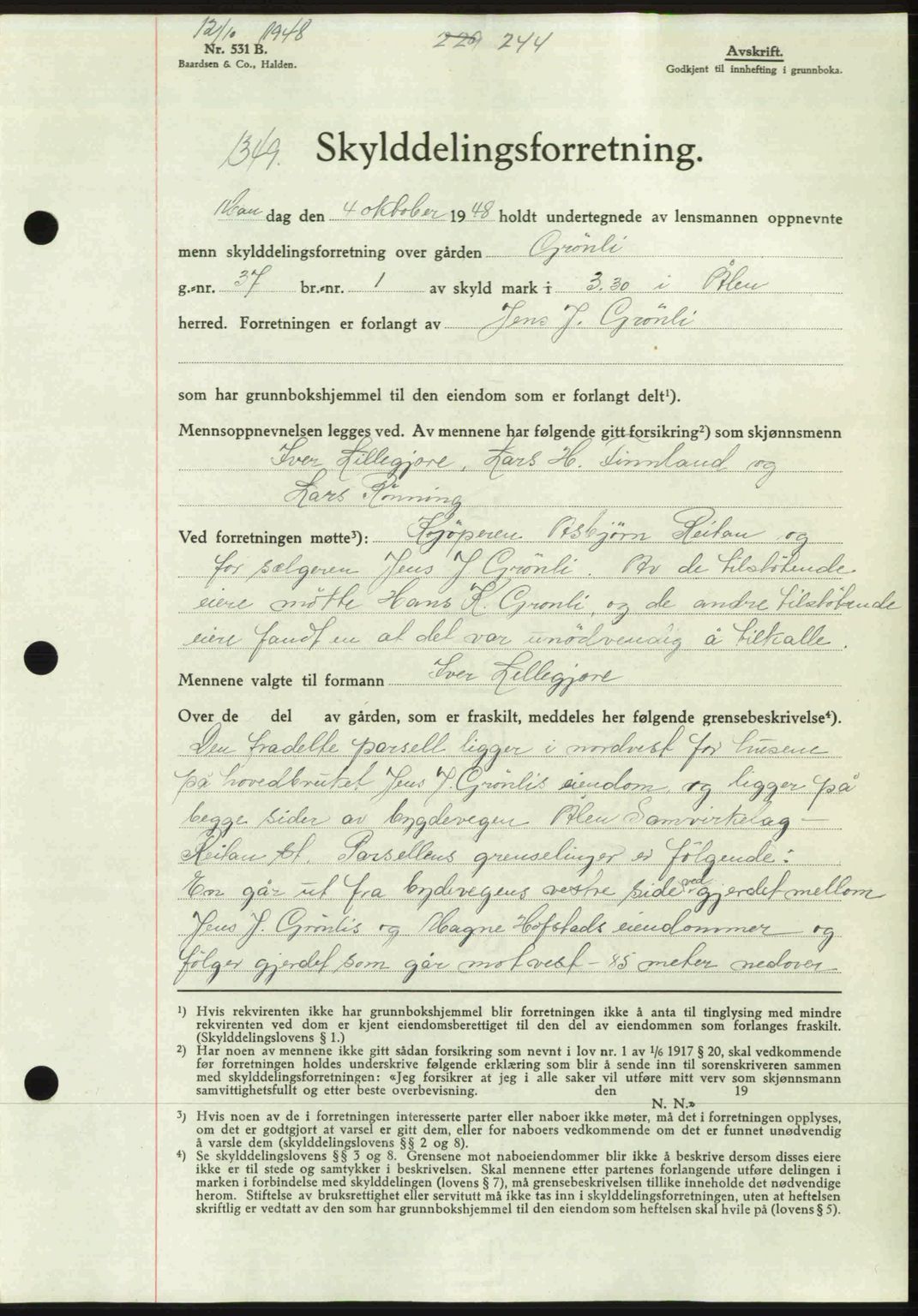 Gauldal sorenskriveri, SAT/A-0014/1/2/2C: Pantebok nr. A6, 1948-1948, Dagboknr: 1349/1948
