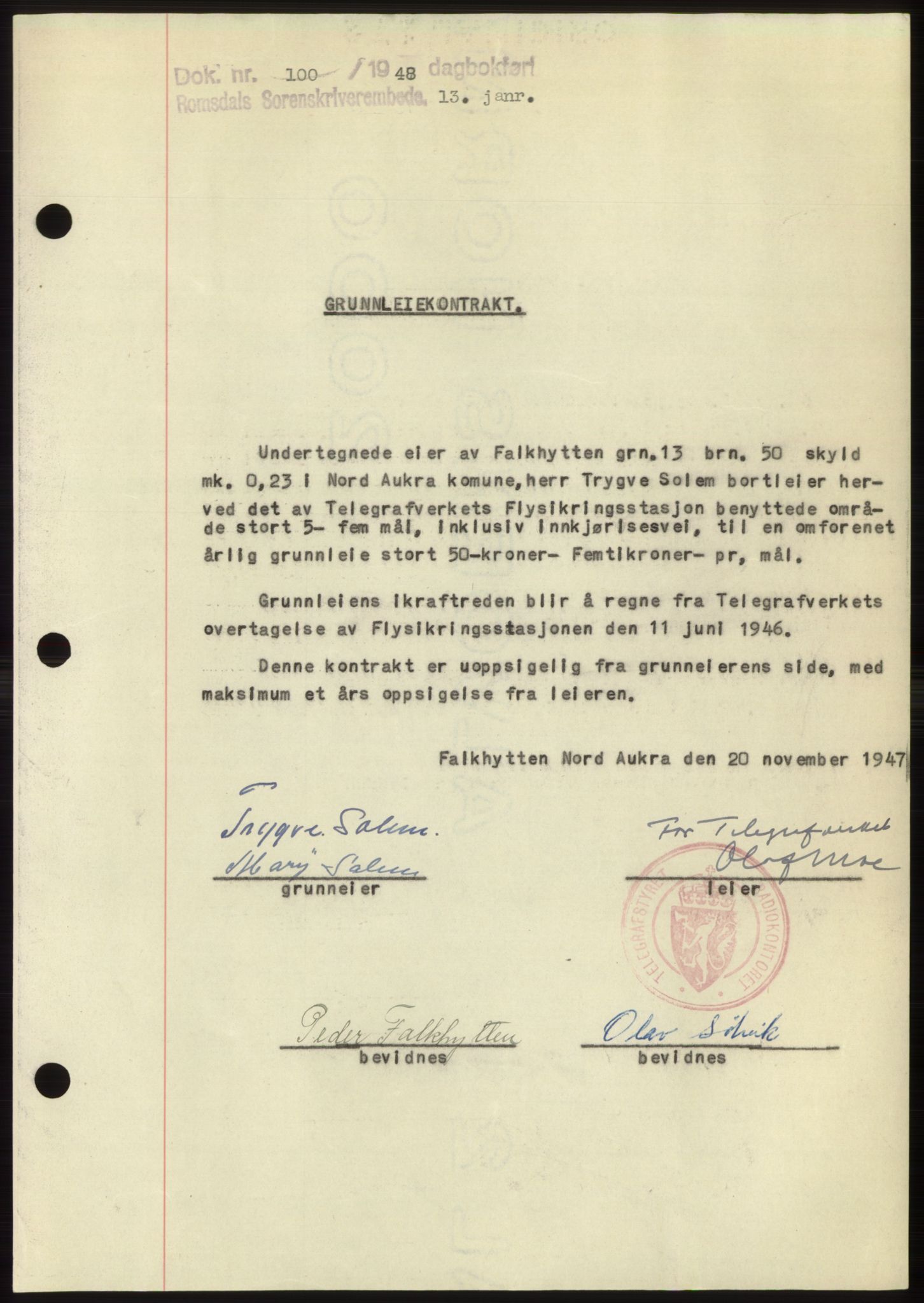 Romsdal sorenskriveri, SAT/A-4149/1/2/2C: Pantebok nr. B3, 1946-1948, Dagboknr: 100/1948