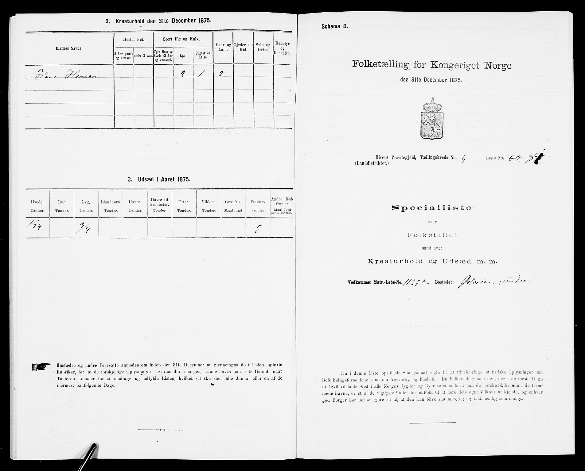 SAK, Folketelling 1875 for 0913L Risør prestegjeld, Søndeled sokn, 1875, s. 775