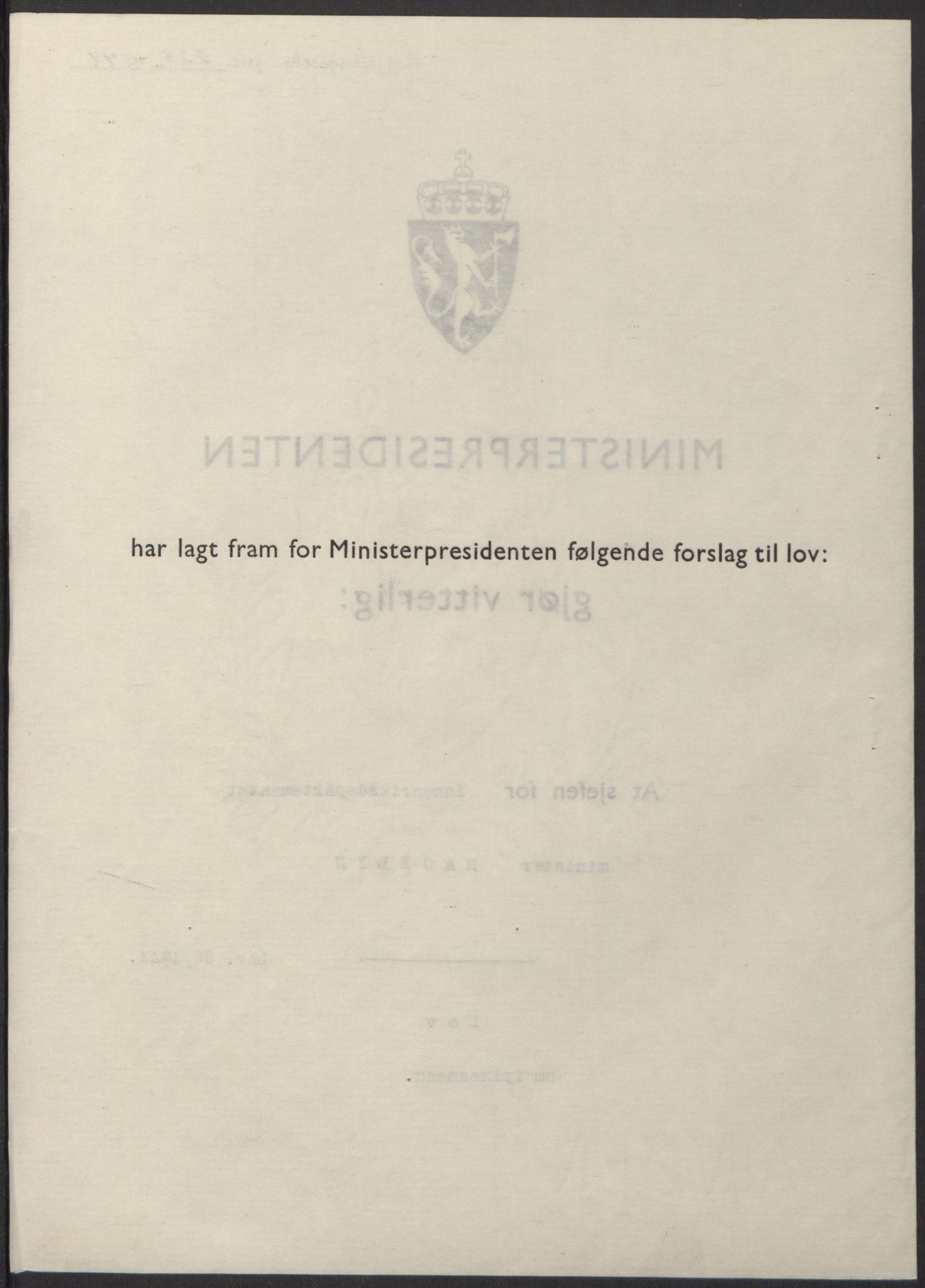 NS-administrasjonen 1940-1945 (Statsrådsekretariatet, de kommisariske statsråder mm), RA/S-4279/D/Db/L0100: Lover, 1944, s. 405