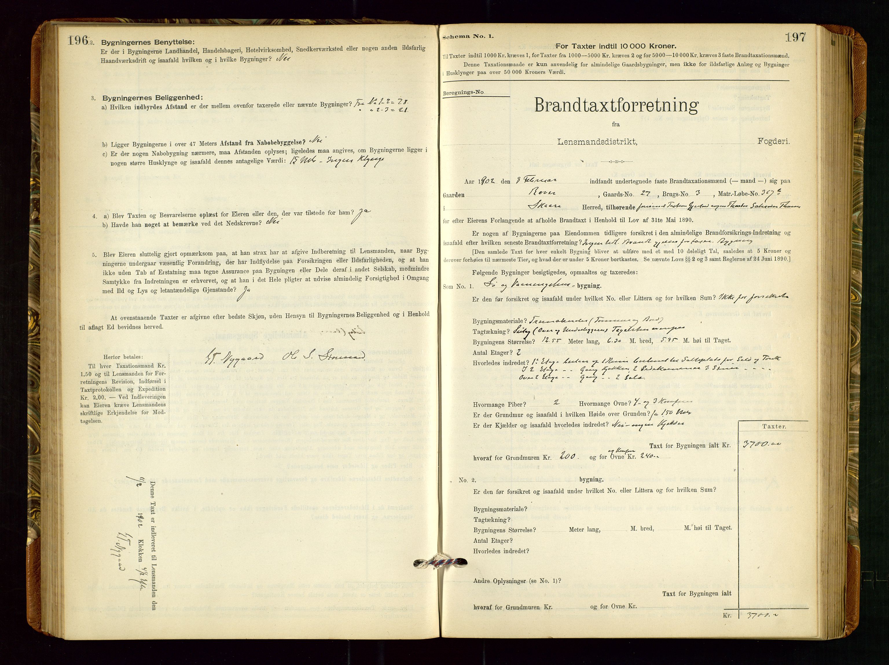 Torvestad lensmannskontor, AV/SAST-A-100307/1/Gob/L0002: "Brandtakstprotokol for Lensmanden i Torvestad", 1900-1905, s. 196-197