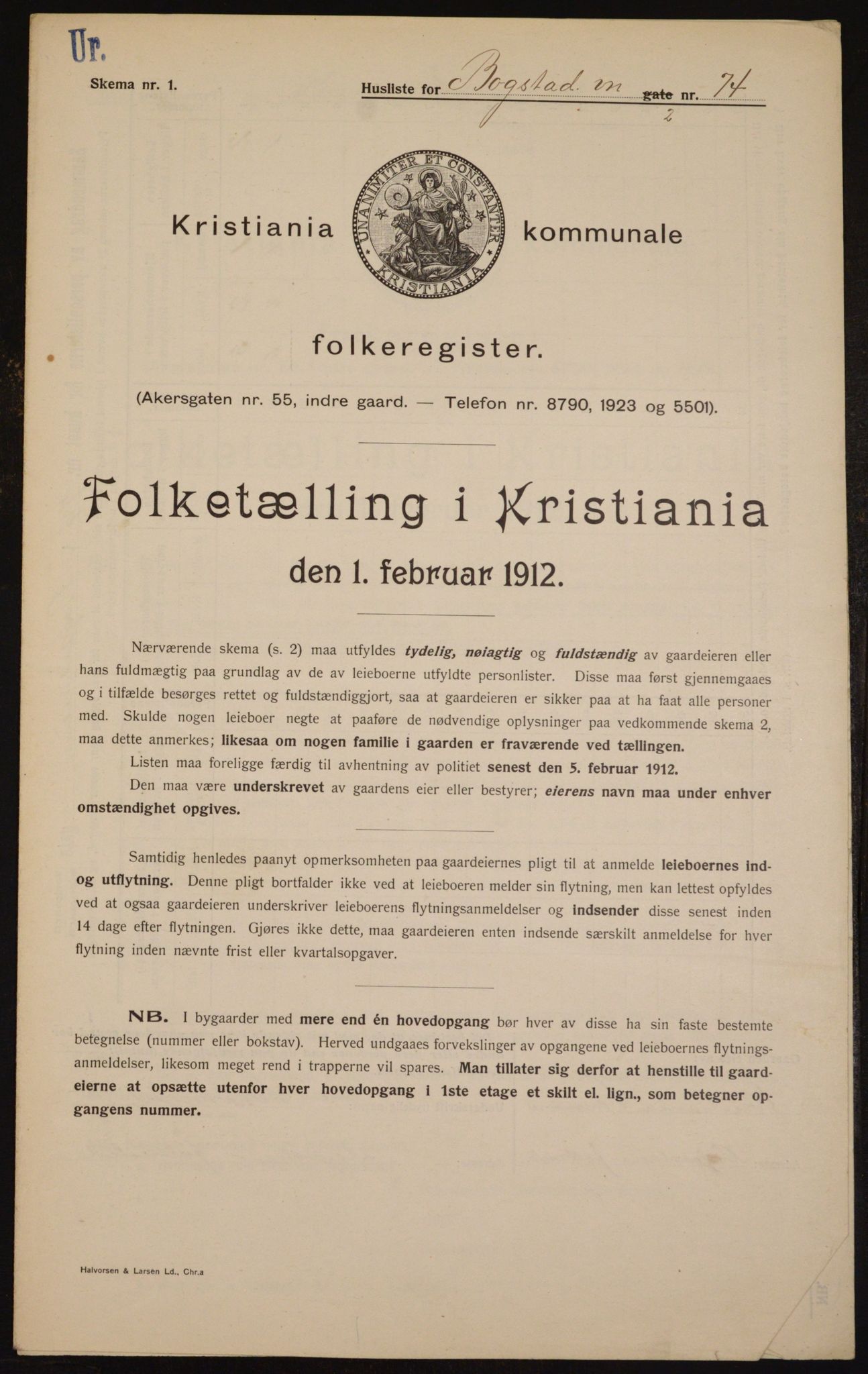 OBA, Kommunal folketelling 1.2.1912 for Kristiania, 1912, s. 7461