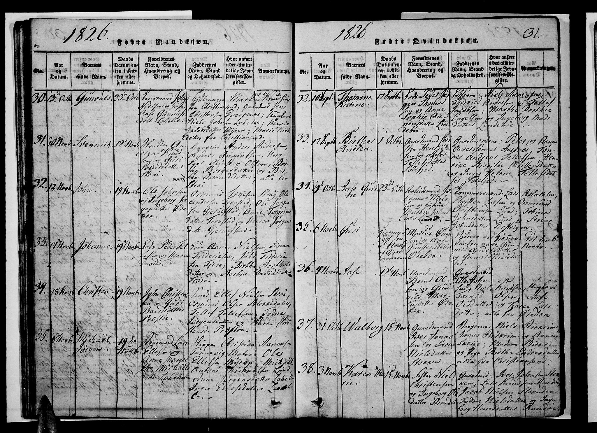 Oddernes sokneprestkontor, AV/SAK-1111-0033/F/Fb/Fba/L0003: Klokkerbok nr. B 3, 1820-1838, s. 31