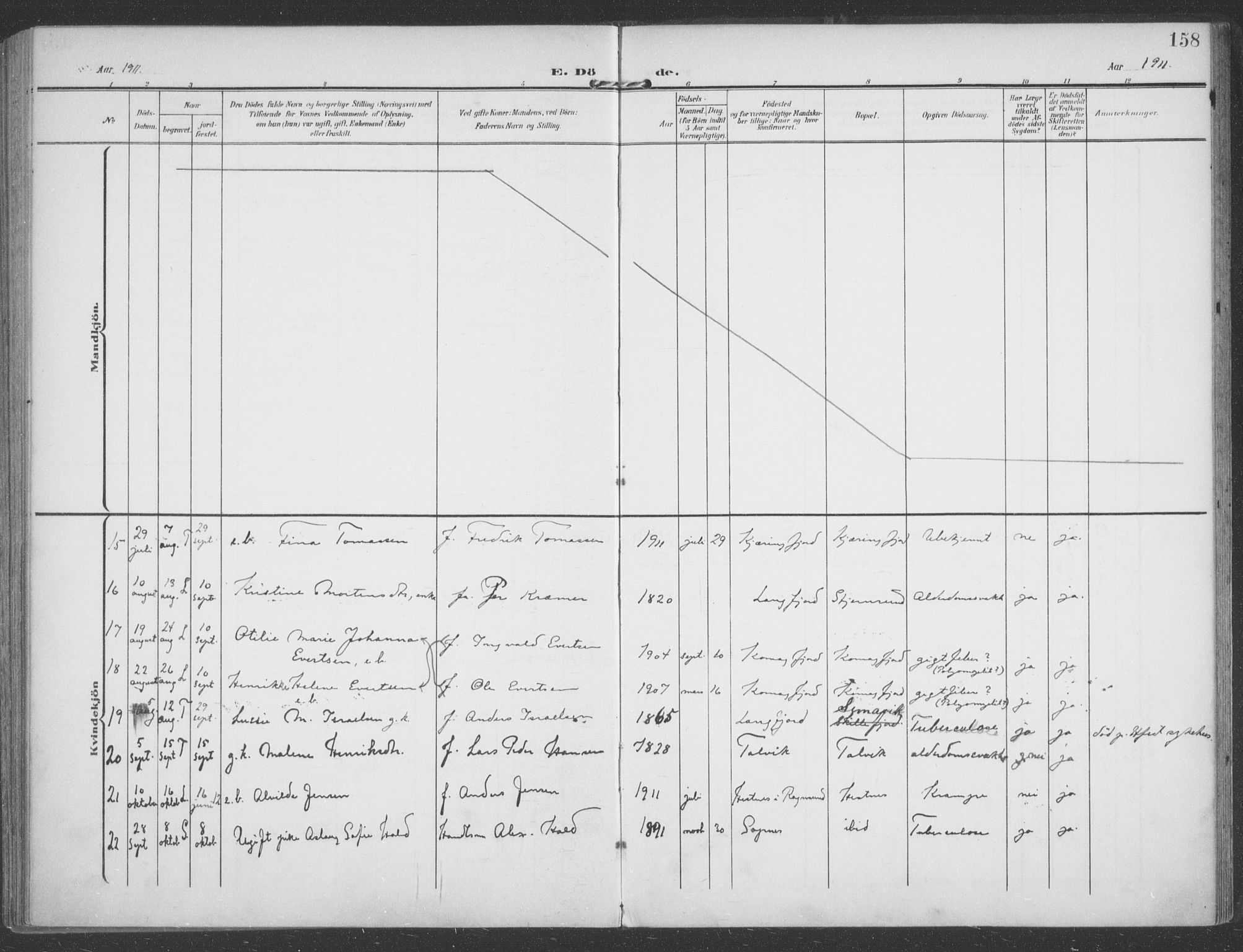 Talvik sokneprestkontor, AV/SATØ-S-1337/H/Ha/L0017kirke: Ministerialbok nr. 17, 1906-1915, s. 158