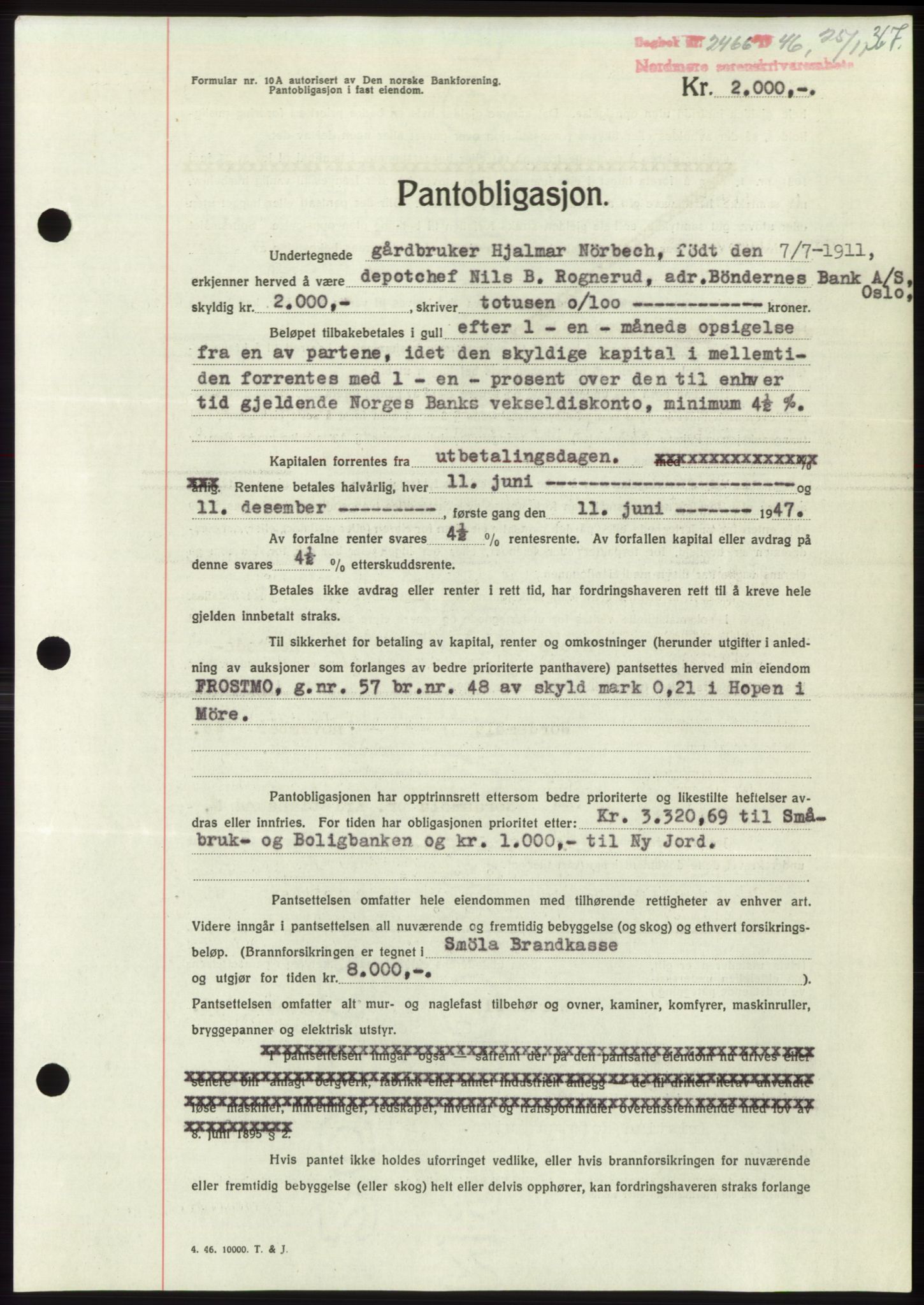 Nordmøre sorenskriveri, SAT/A-4132/1/2/2Ca: Pantebok nr. B95, 1946-1947, Dagboknr: 2466/1946