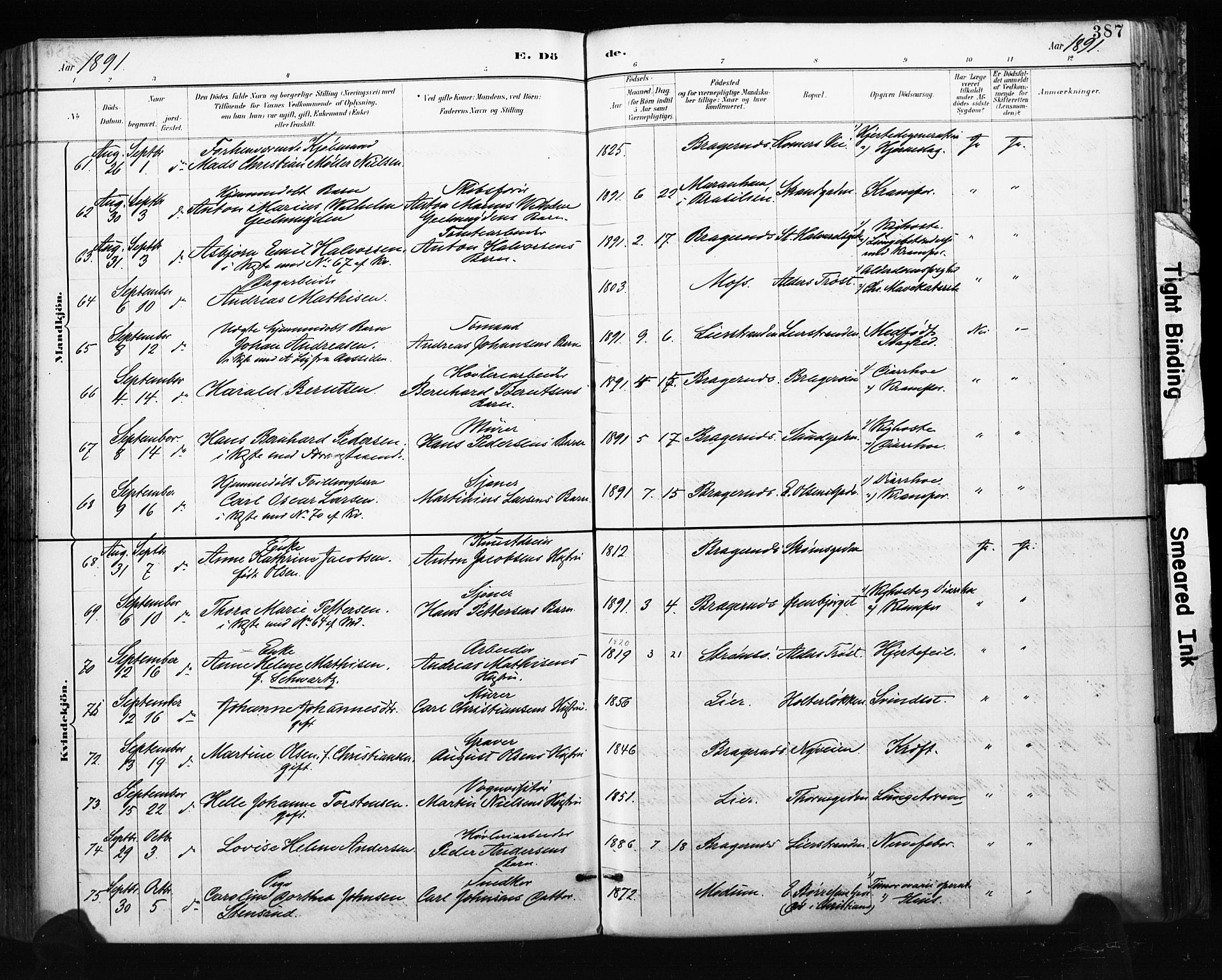 Bragernes kirkebøker, AV/SAKO-A-6/F/Fb/L0007: Ministerialbok nr. II 7, 1885-1893, s. 387