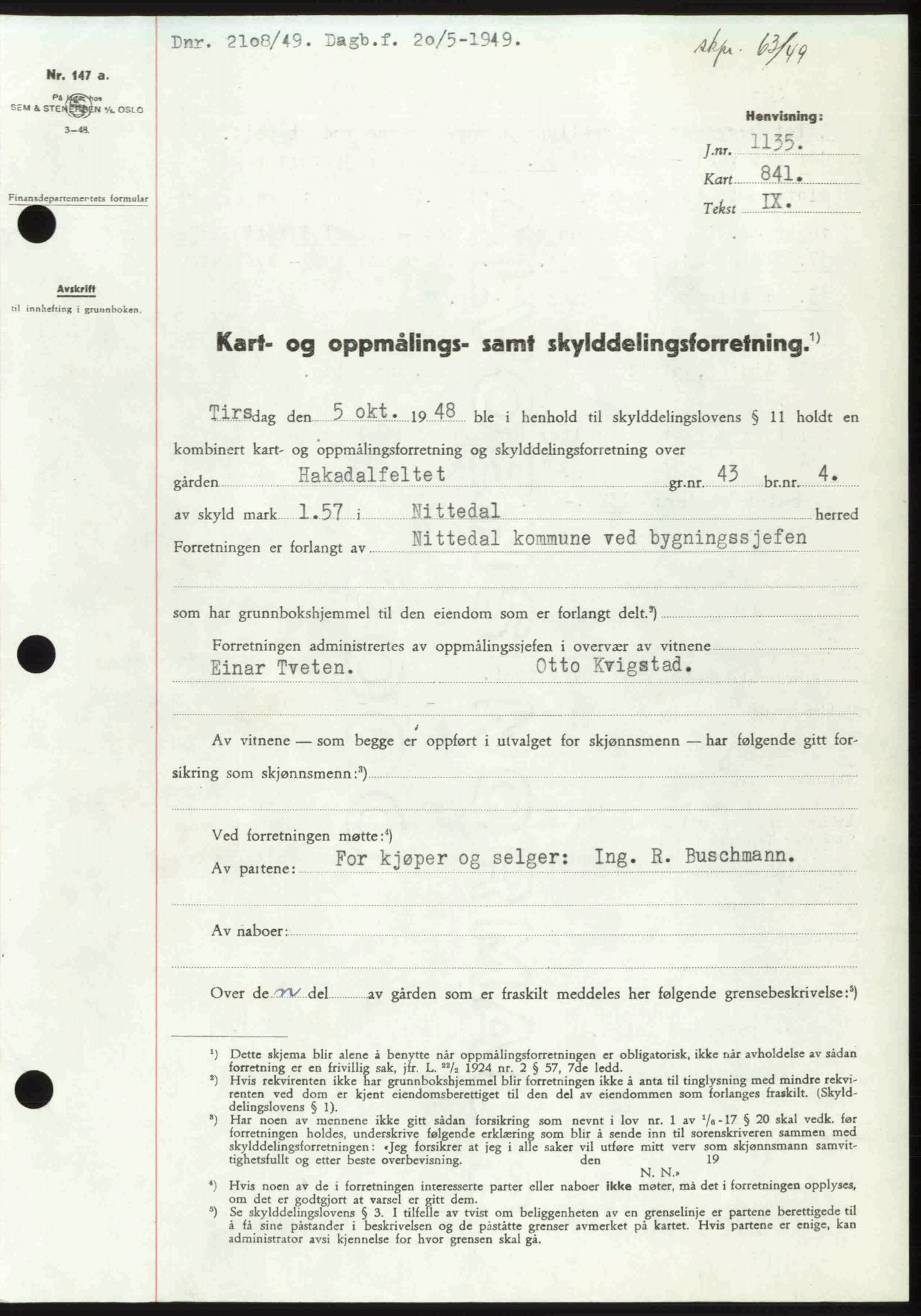 Nedre Romerike sorenskriveri, SAO/A-10469/G/Gb/Gbd/L0025: Pantebok nr. 25, 1949-1949, Dagboknr: 2108/1949