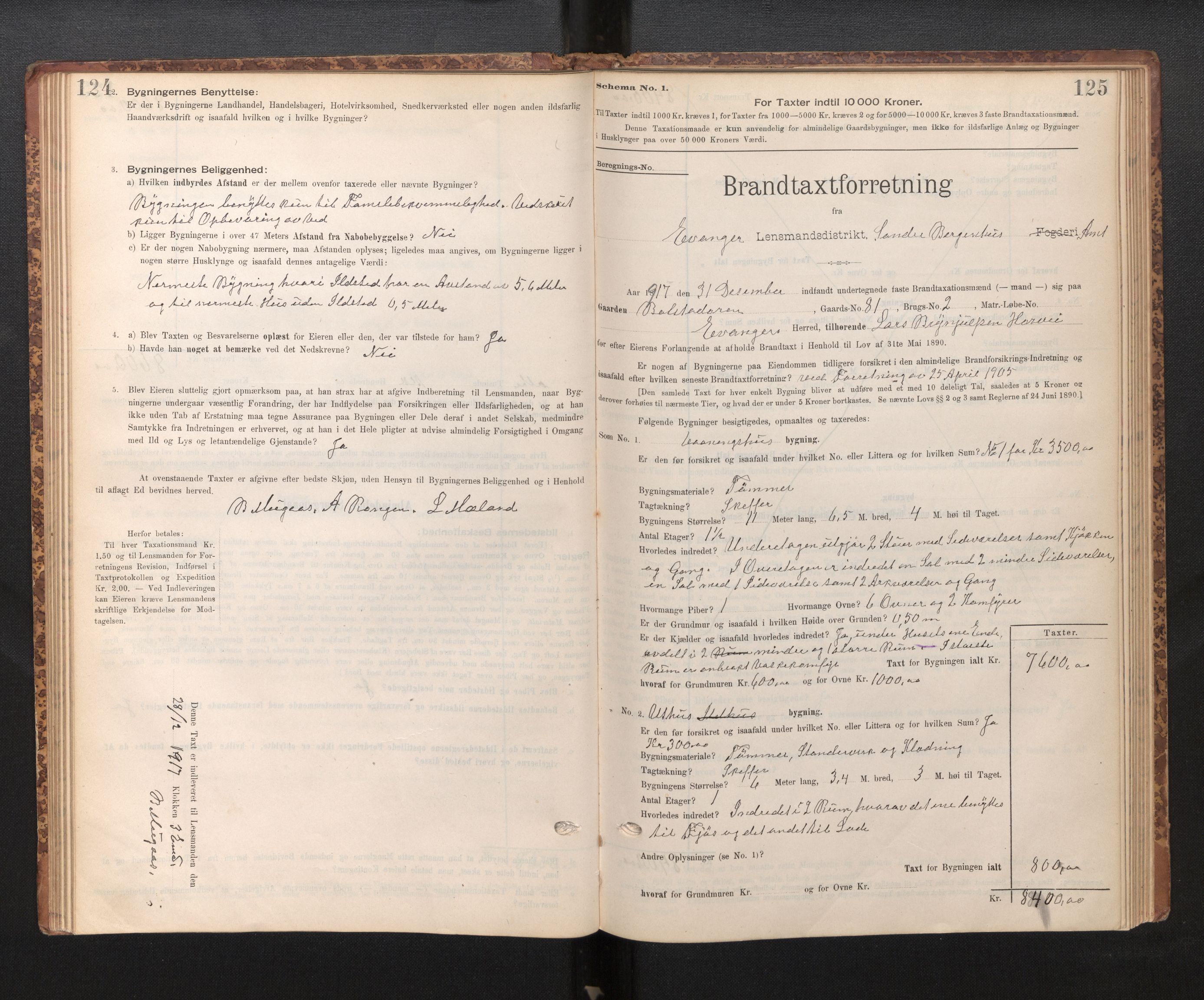 Lensmannen i Evanger, SAB/A-31701/0012/L0005: Branntakstprotokoll, skjematakst, 1895-1935, s. 124-125