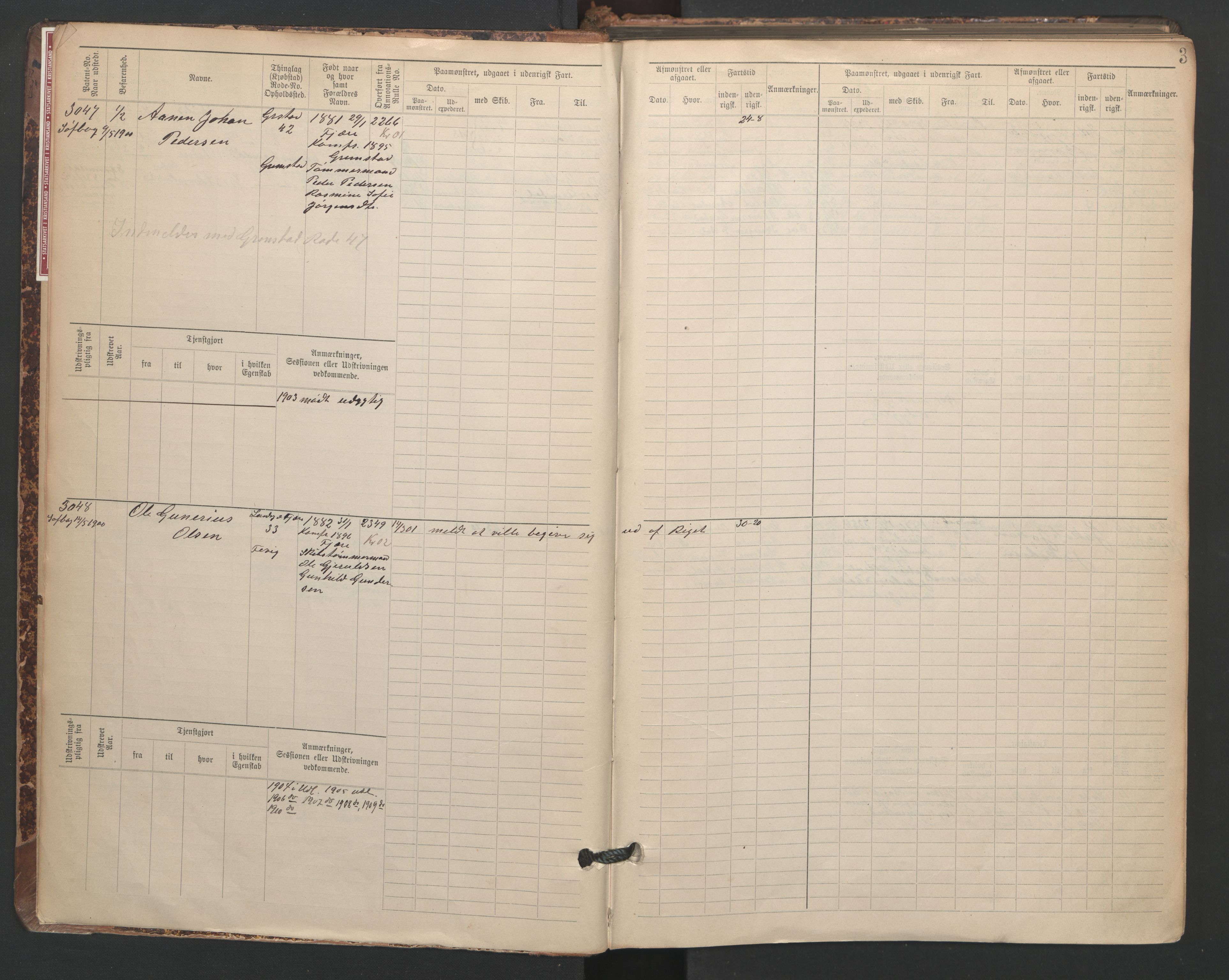 Grimstad mønstringskrets, SAK/2031-0013/F/Fb/L0005: Hovedrulle A nr 3043-3804, F-8, 1900-1948, s. 5