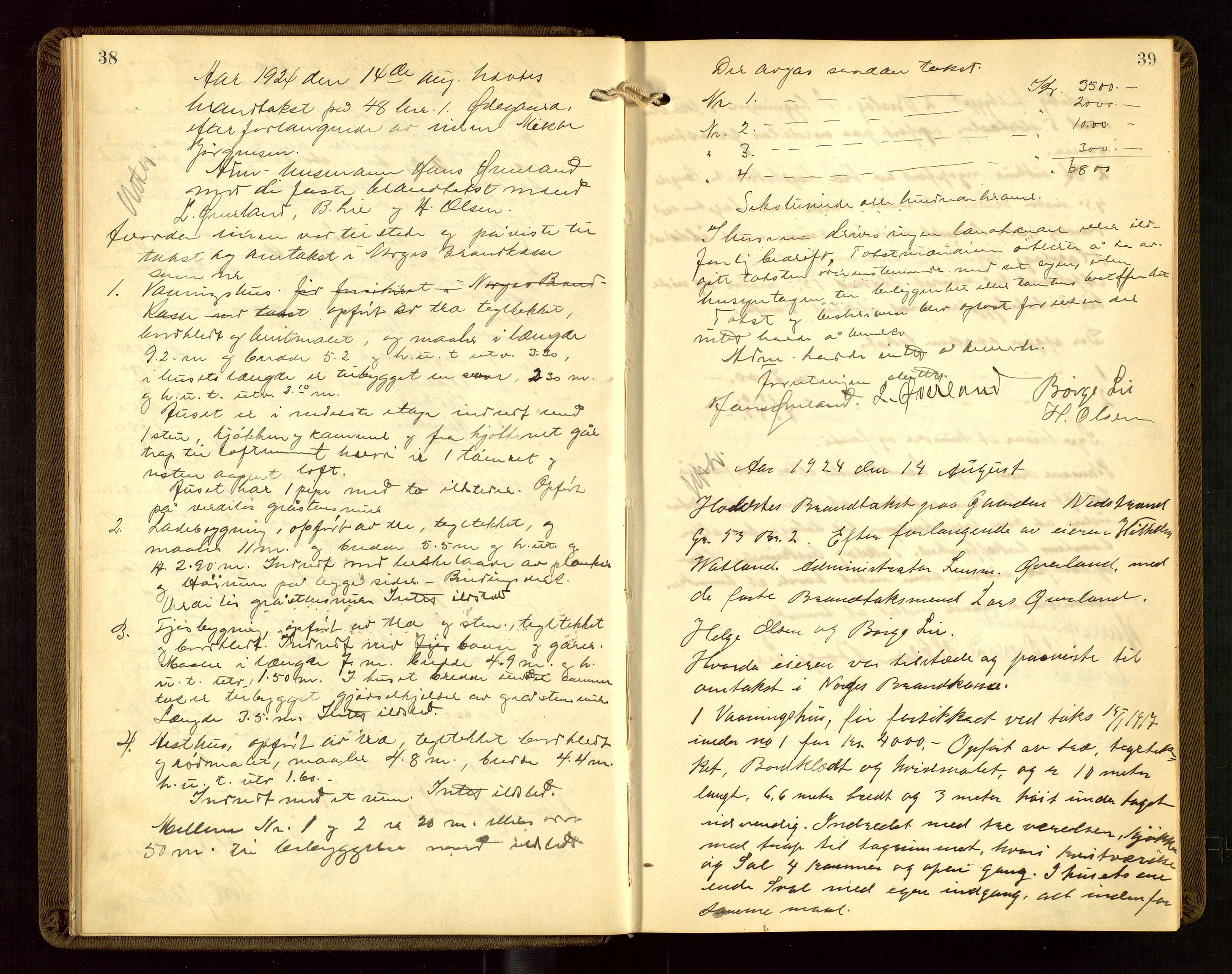 Nedstrand lensmannskontor, AV/SAST-A-100236/Goa/L0002: "Brandtakstprotokoll for lensmannen i Nedstrand", 1922-1955, s. 38-39