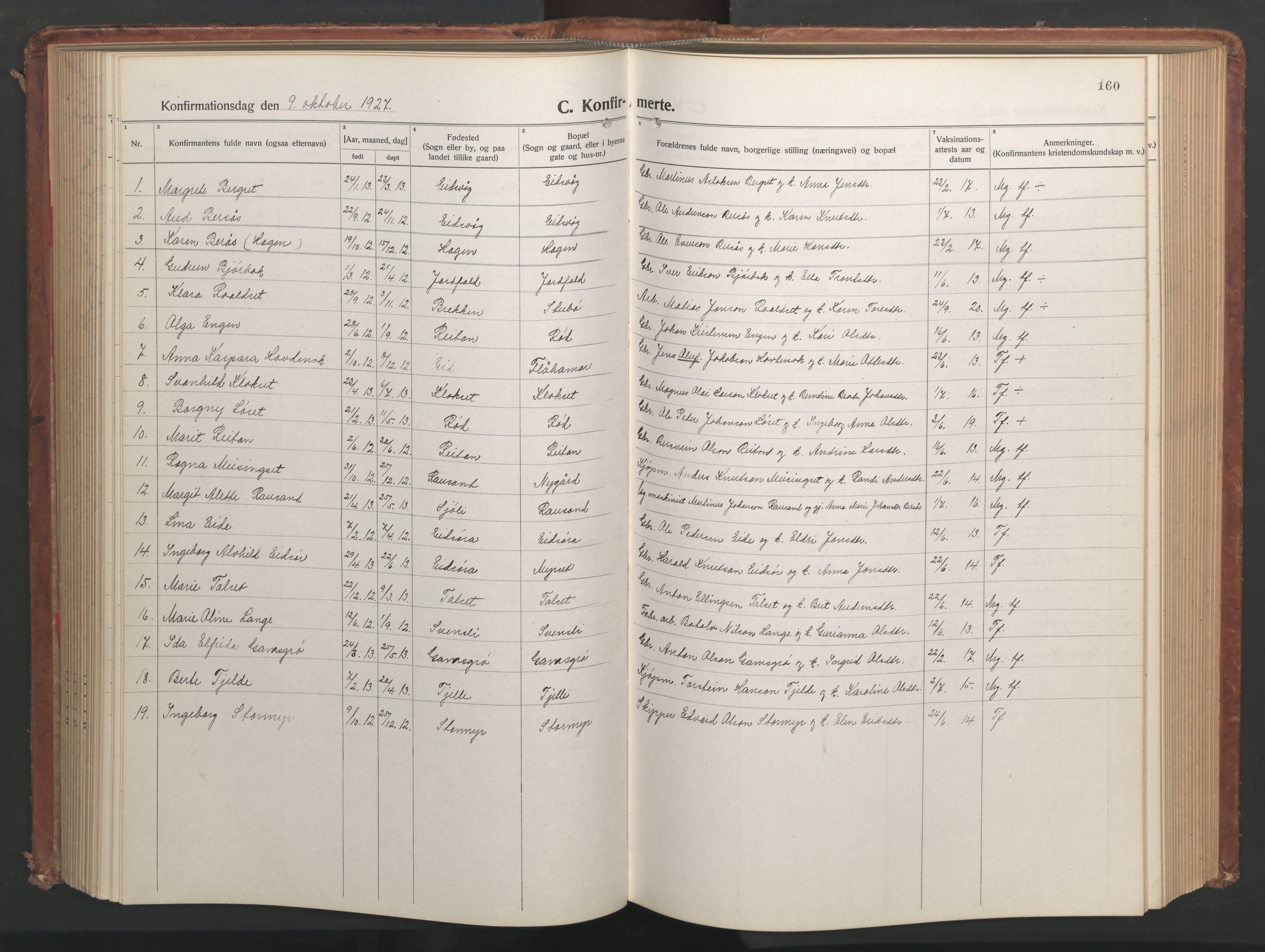 Ministerialprotokoller, klokkerbøker og fødselsregistre - Møre og Romsdal, AV/SAT-A-1454/551/L0633: Klokkerbok nr. 551C05, 1921-1961, s. 160