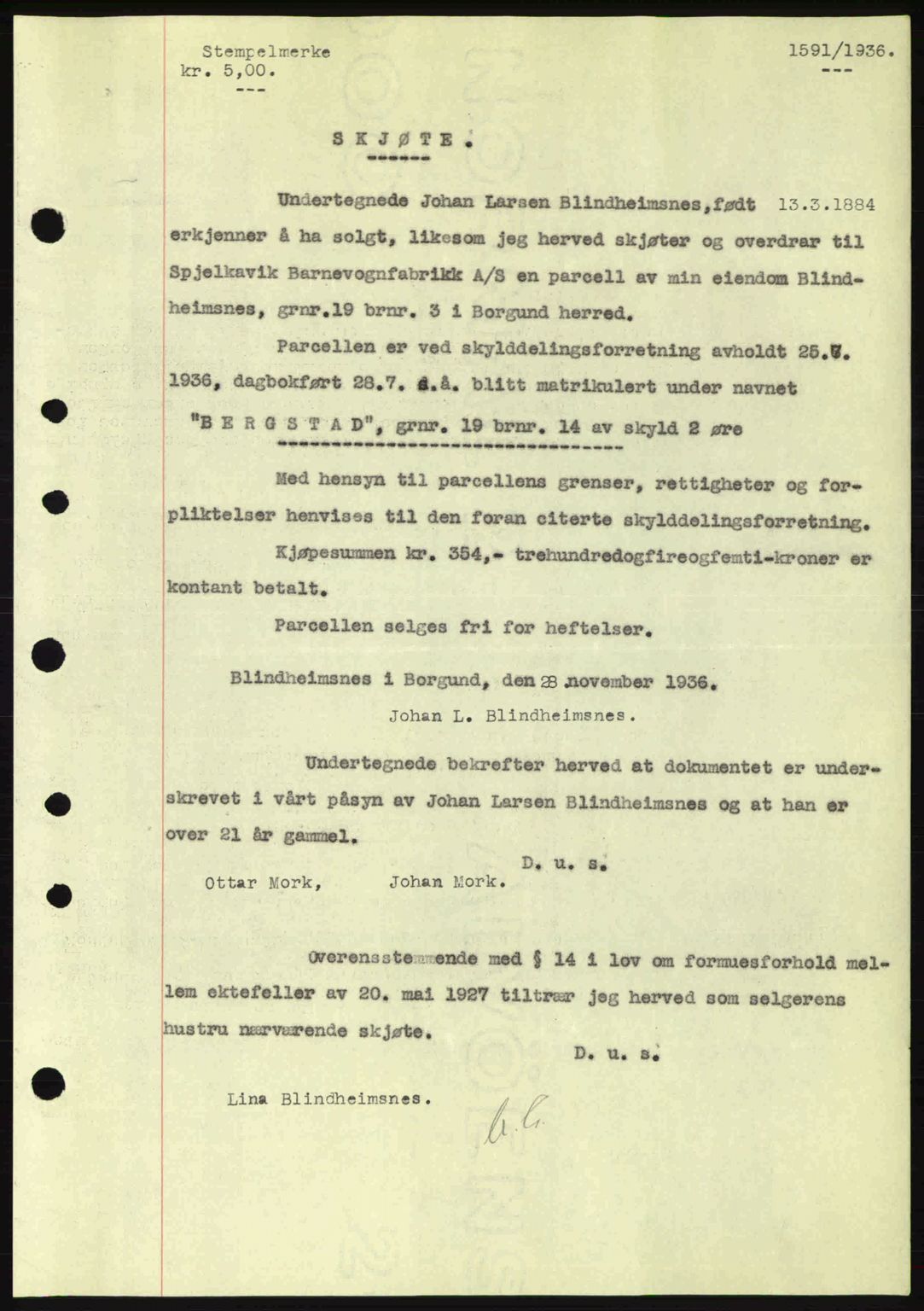 Nordre Sunnmøre sorenskriveri, SAT/A-0006/1/2/2C/2Ca: Pantebok nr. A2, 1936-1937, Dagboknr: 1591/1936