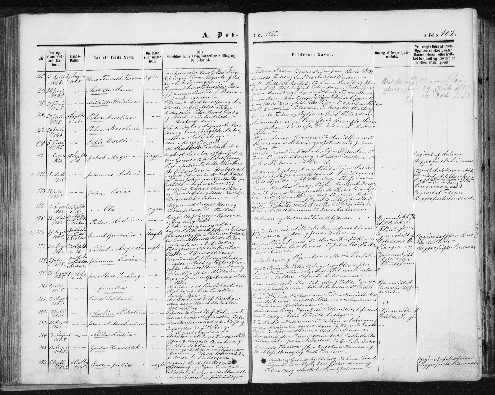 Ministerialprotokoller, klokkerbøker og fødselsregistre - Sør-Trøndelag, SAT/A-1456/602/L0115: Ministerialbok nr. 602A13, 1860-1872, s. 107