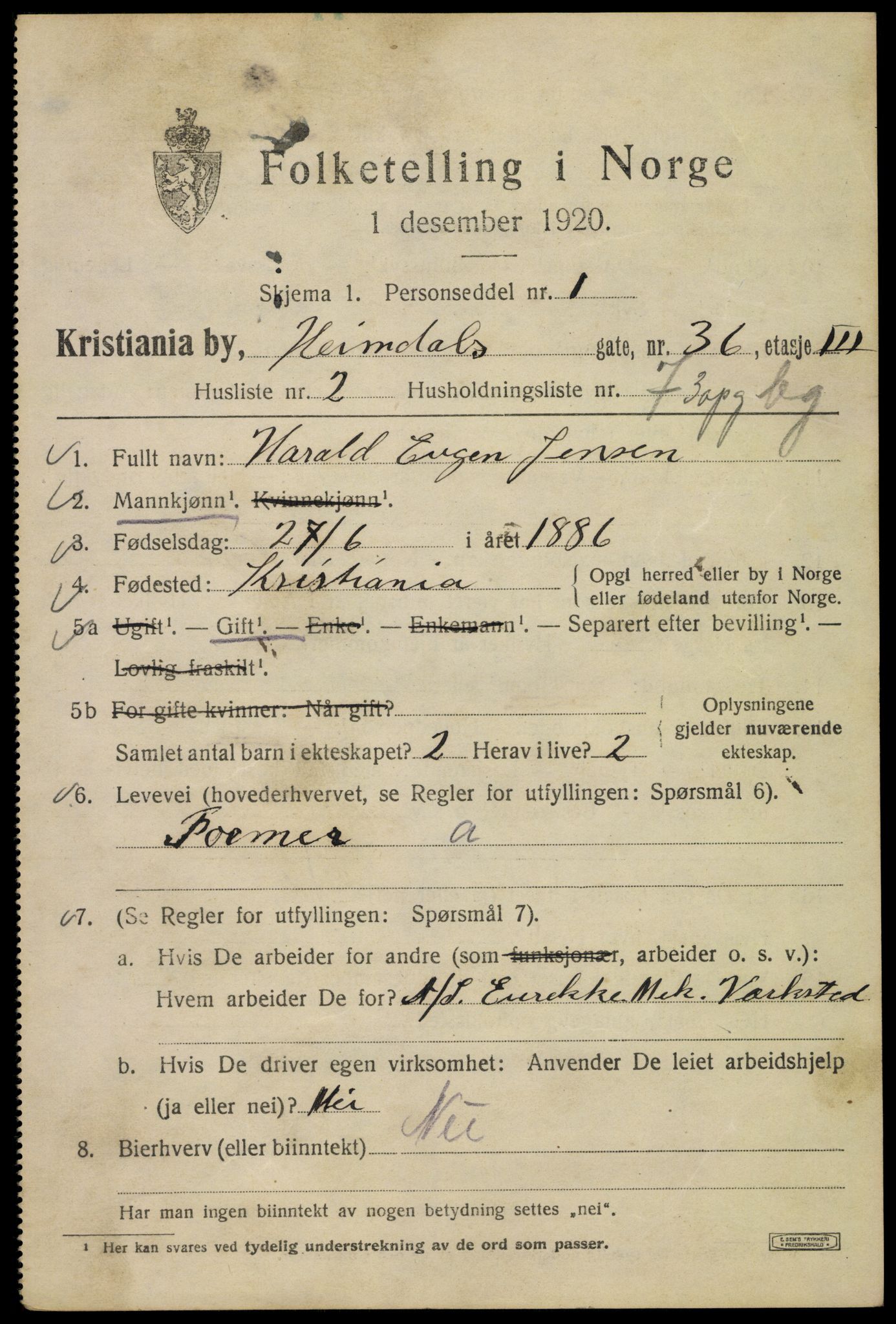 SAO, Folketelling 1920 for 0301 Kristiania kjøpstad, 1920, s. 281727