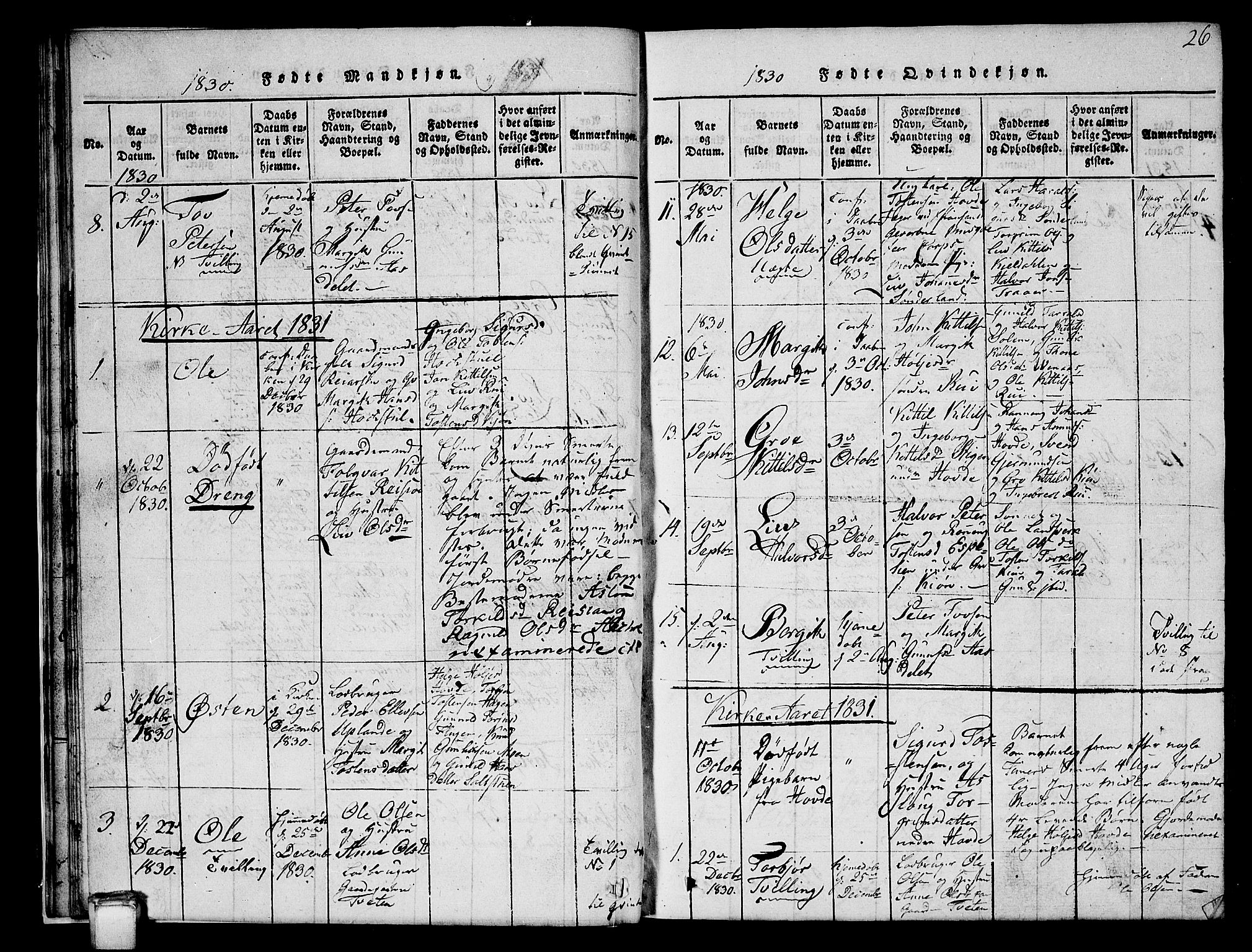 Hjartdal kirkebøker, AV/SAKO-A-270/G/Gc/L0001: Klokkerbok nr. III 1, 1815-1842, s. 26