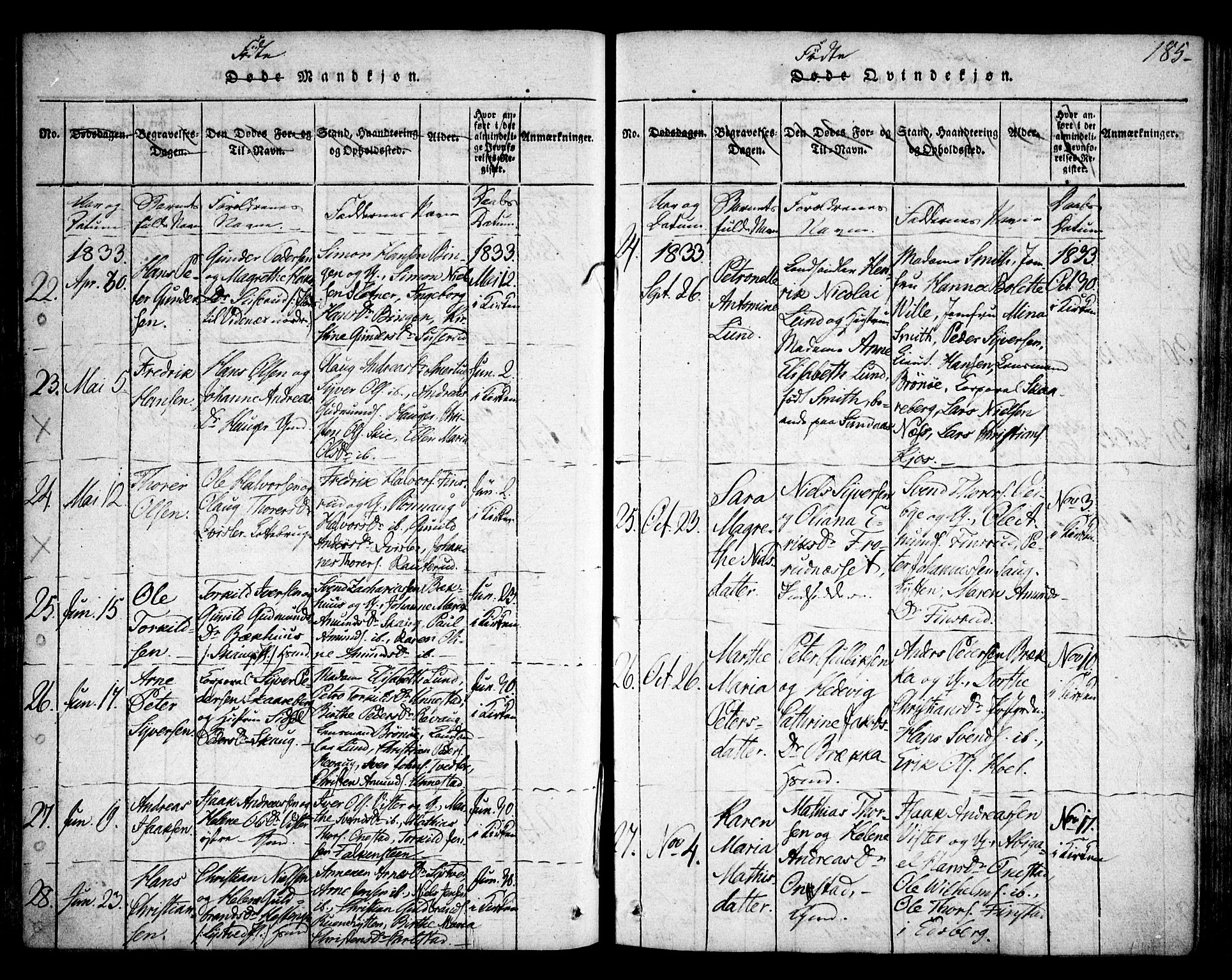 Skiptvet prestekontor Kirkebøker, AV/SAO-A-20009/F/Fa/L0005: Ministerialbok nr. 5, 1814-1838, s. 185