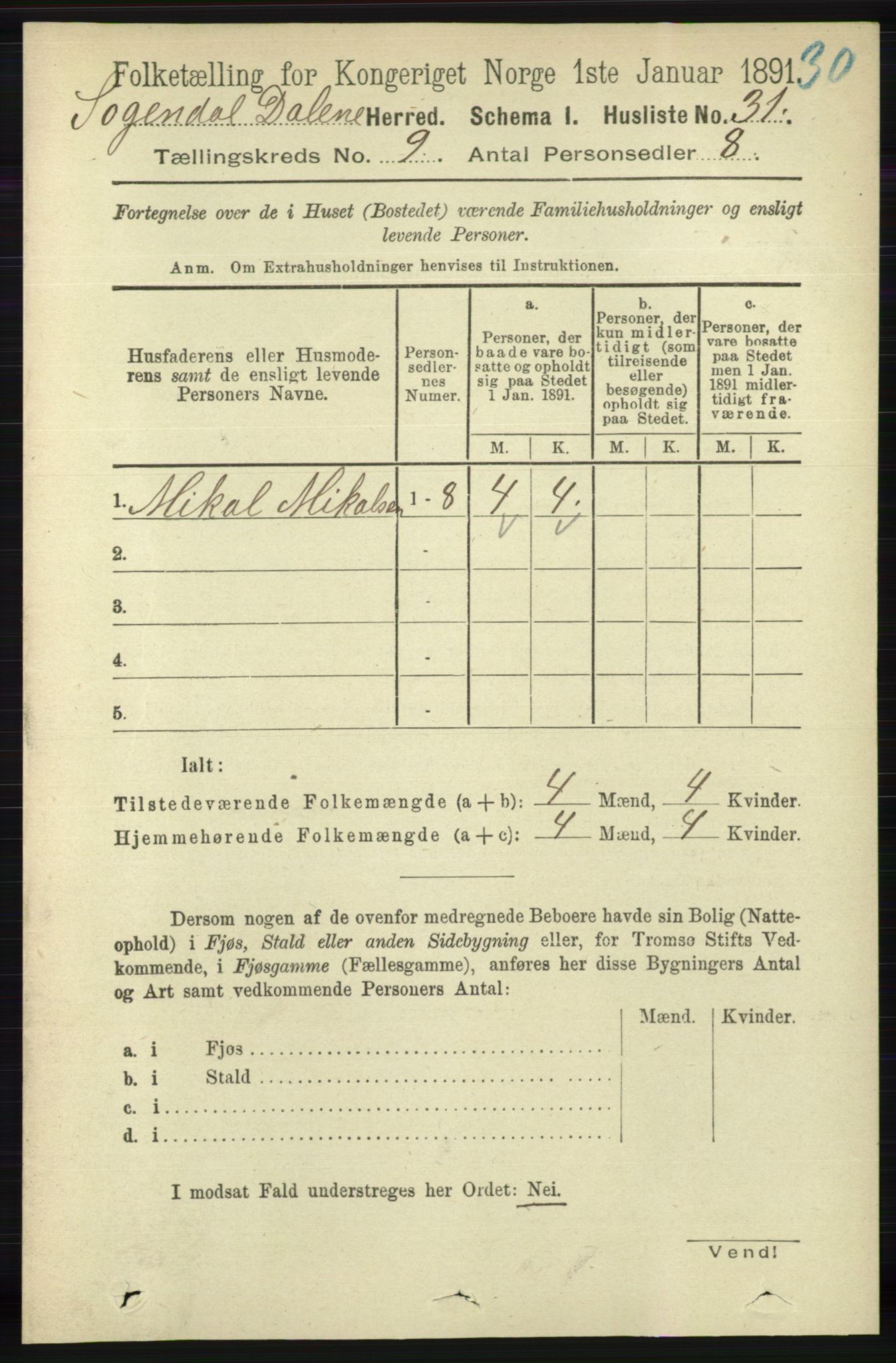 RA, Folketelling 1891 for 1111 Sokndal herred, 1891, s. 3148