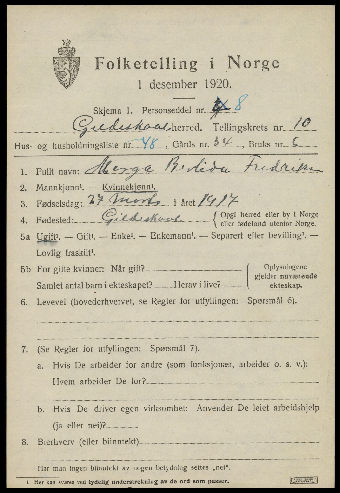 SAT, Folketelling 1920 for 1838 Gildeskål herred, 1920, s. 6736