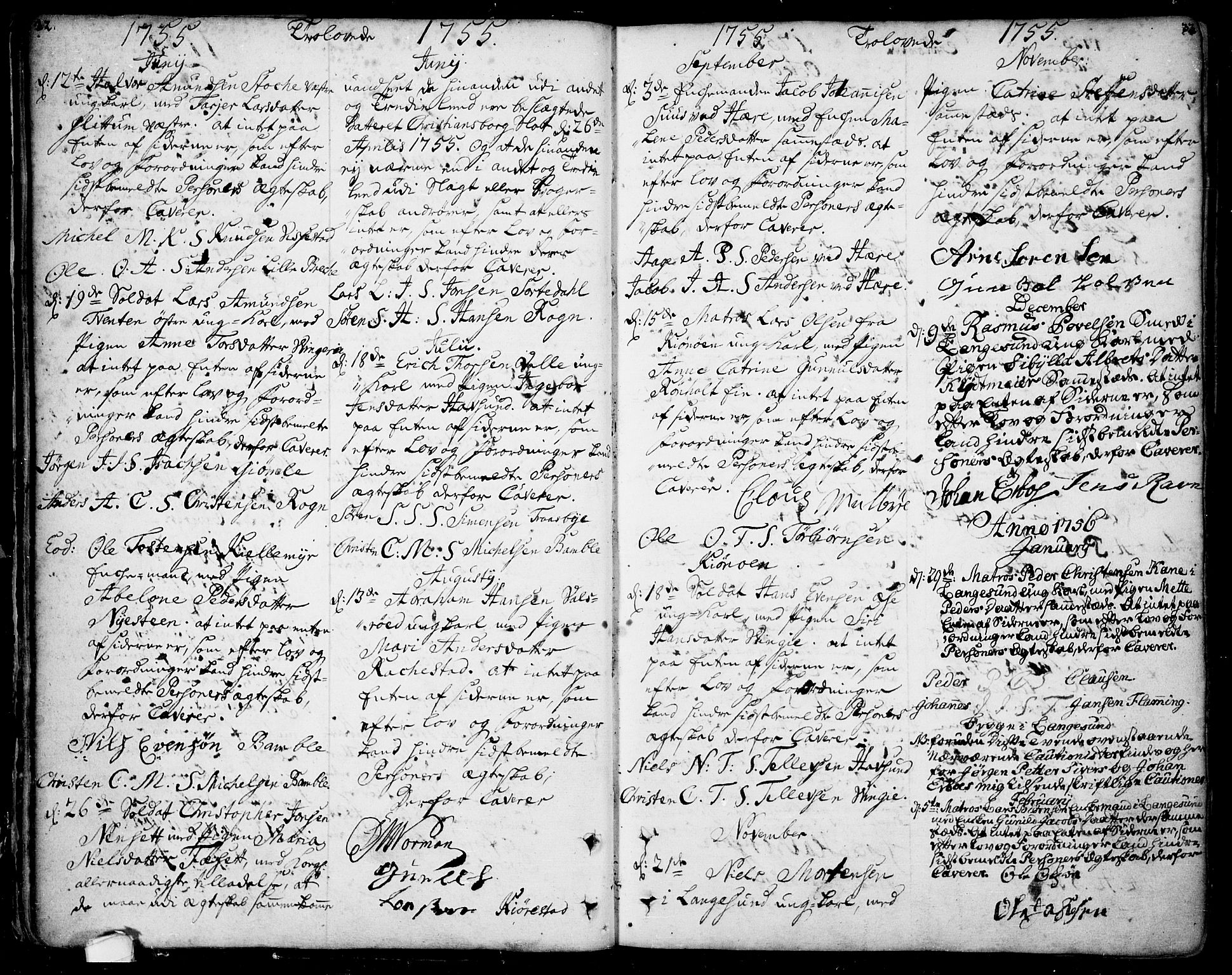Bamble kirkebøker, AV/SAKO-A-253/F/Fa/L0001: Ministerialbok nr. I 1, 1702-1774, s. 32-33