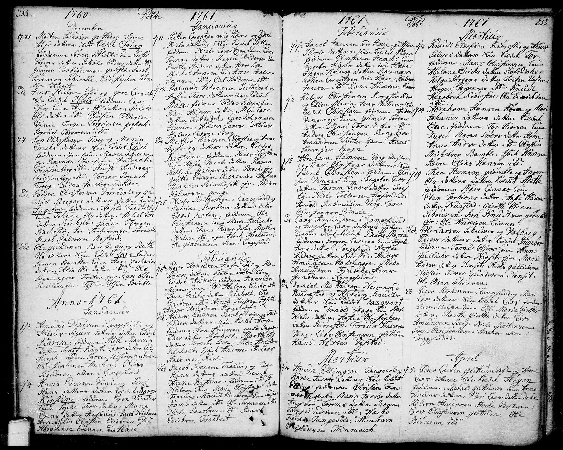 Bamble kirkebøker, AV/SAKO-A-253/F/Fa/L0001: Ministerialbok nr. I 1, 1702-1774, s. 312-313