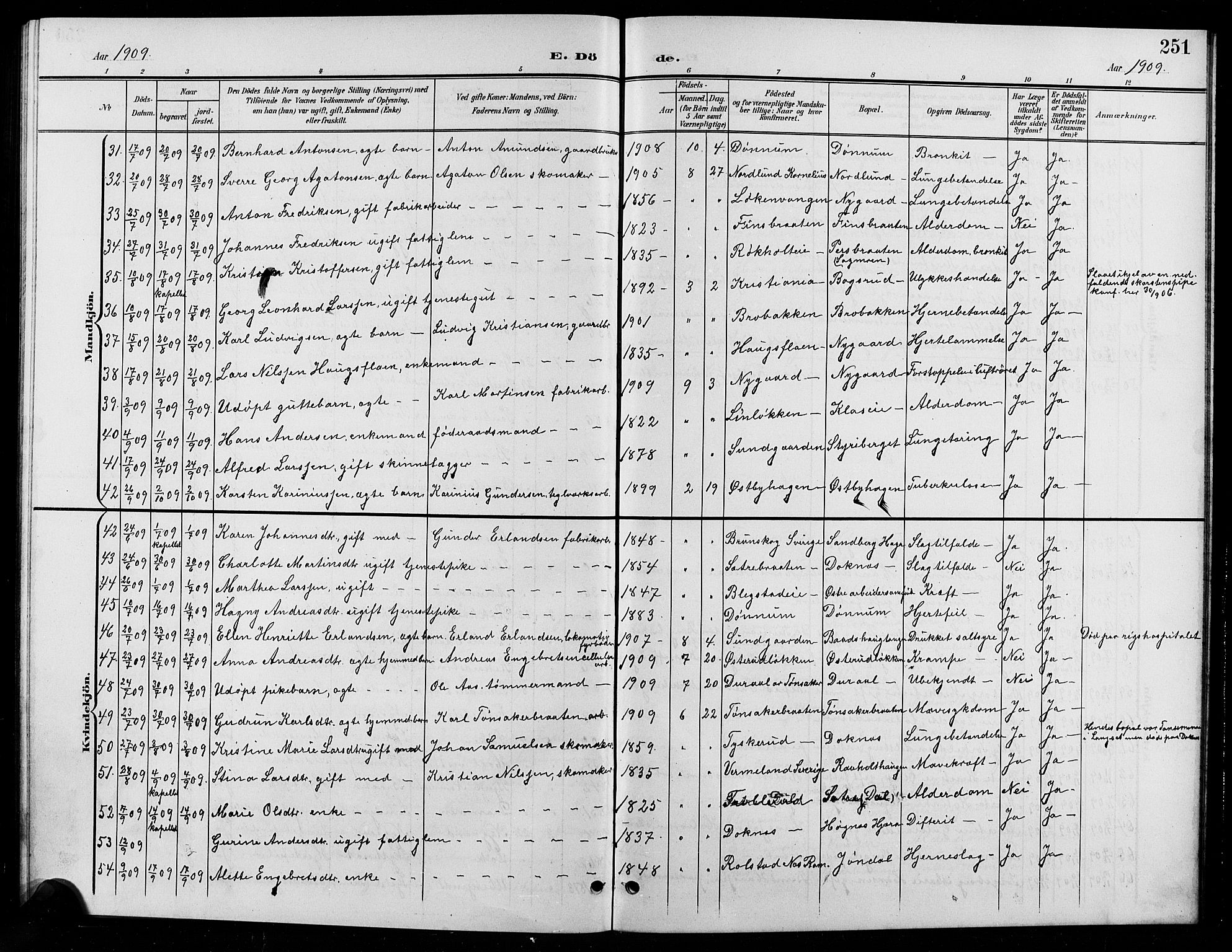 Eidsvoll prestekontor Kirkebøker, AV/SAO-A-10888/G/Ga/L0007: Klokkerbok nr. I 7, 1901-1909, s. 251
