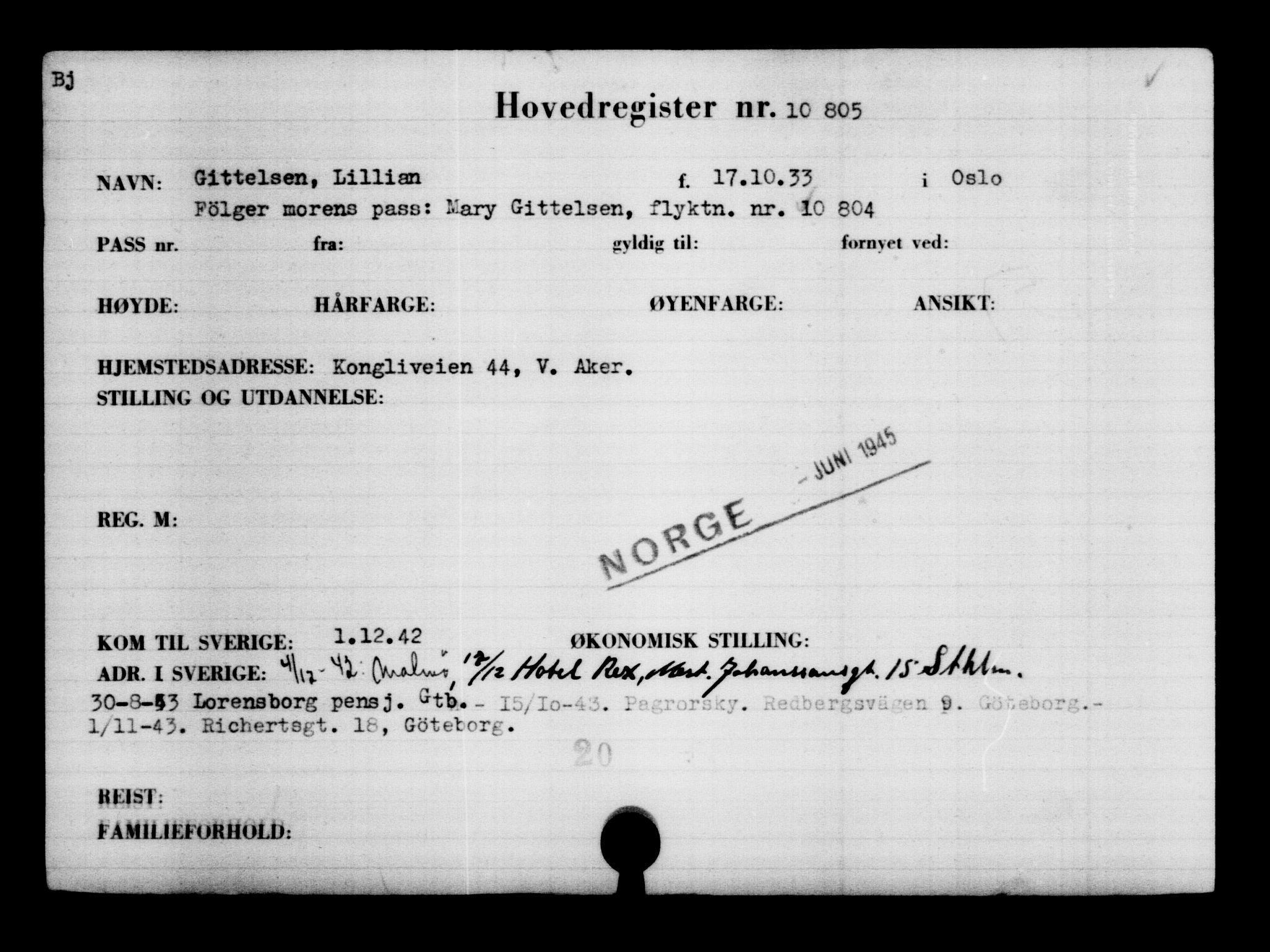 Utenriksstasjonene, Legasjonen i Stockholm, Flyktningkontoret, AV/RA-S-6753/V/Va/L0006: Kjesäterkartoteket, flyktninger med registreringsnr. 9400-12711, 1940-1945, s. 1613