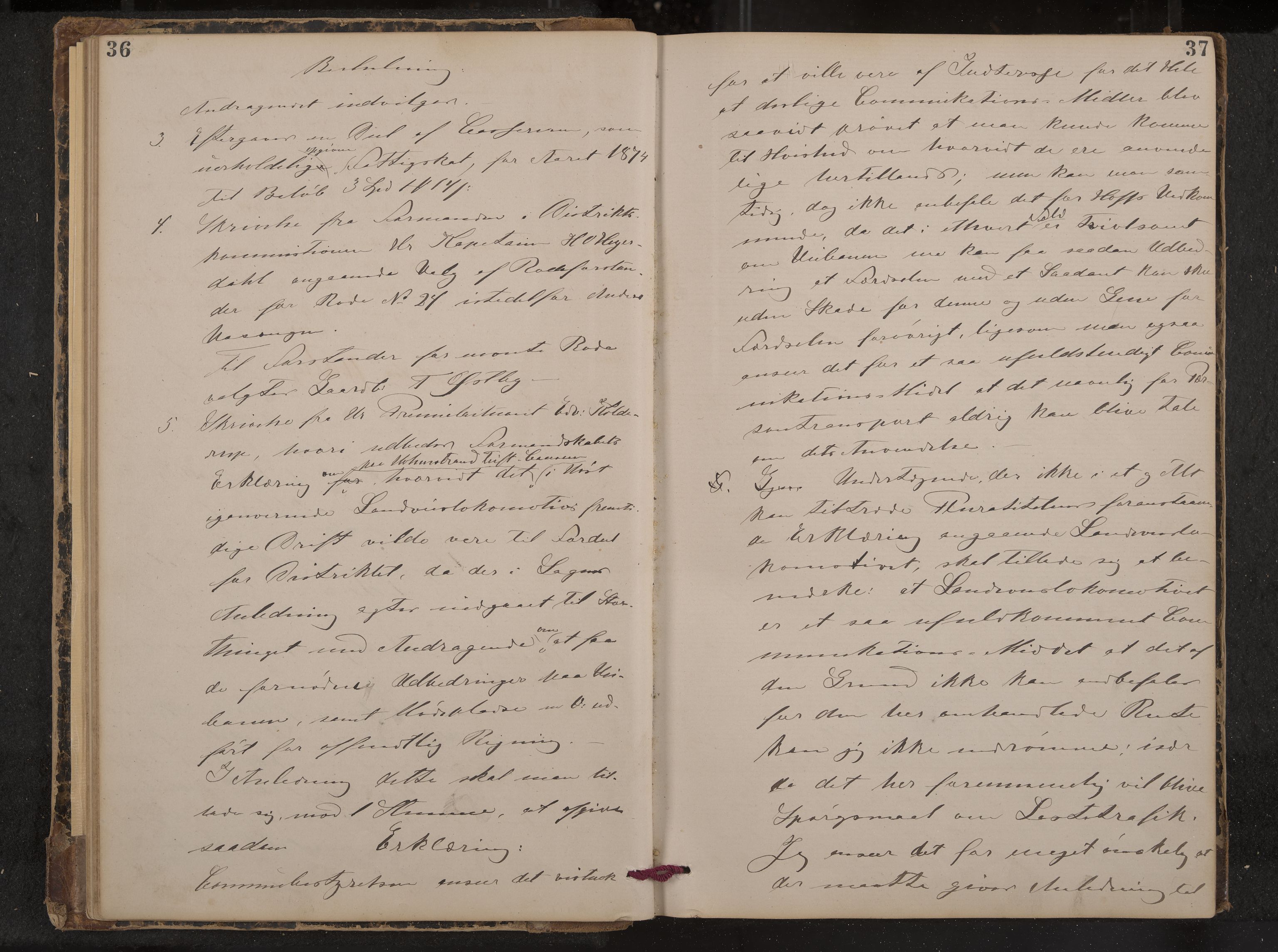 Hof formannskap og sentraladministrasjon, IKAK/0714021-1/A/Aa/L0003: Møtebok med register, 1874-1888, s. 36-37