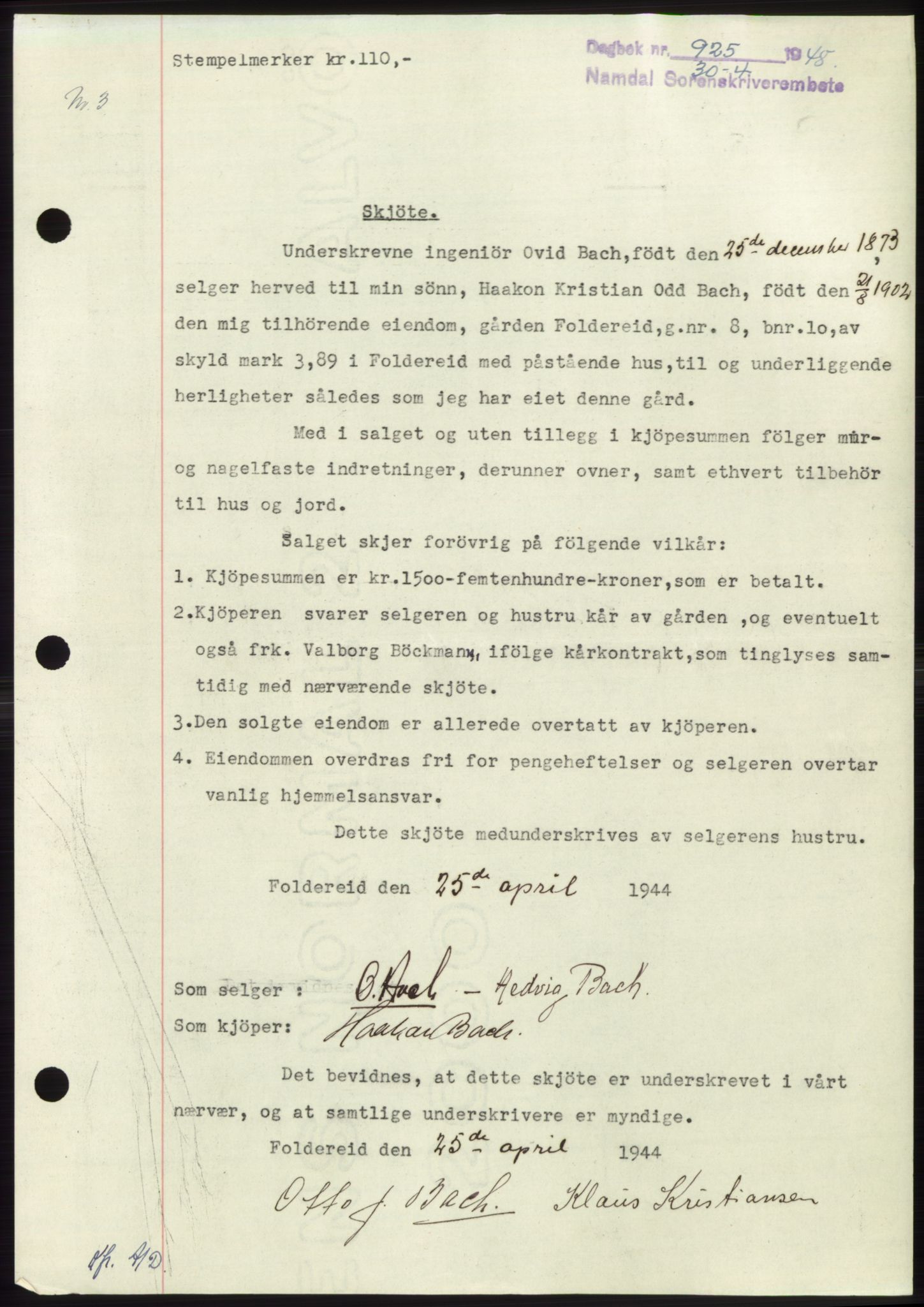 Namdal sorenskriveri, SAT/A-4133/1/2/2C: Pantebok nr. -, 1947-1948, Dagboknr: 925/1948