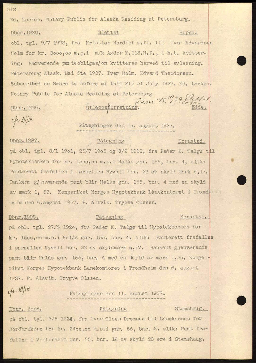 Nordmøre sorenskriveri, SAT/A-4132/1/2/2Ca: Pantebok nr. C80, 1936-1939, Dagboknr: 1989/1937