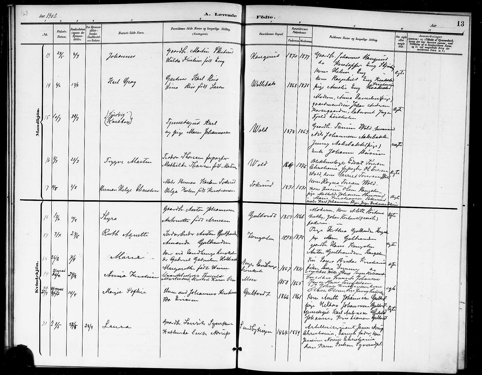 Ås prestekontor Kirkebøker, AV/SAO-A-10894/G/Ga/L0004: Klokkerbok nr. I 4, 1901-1915, s. 13