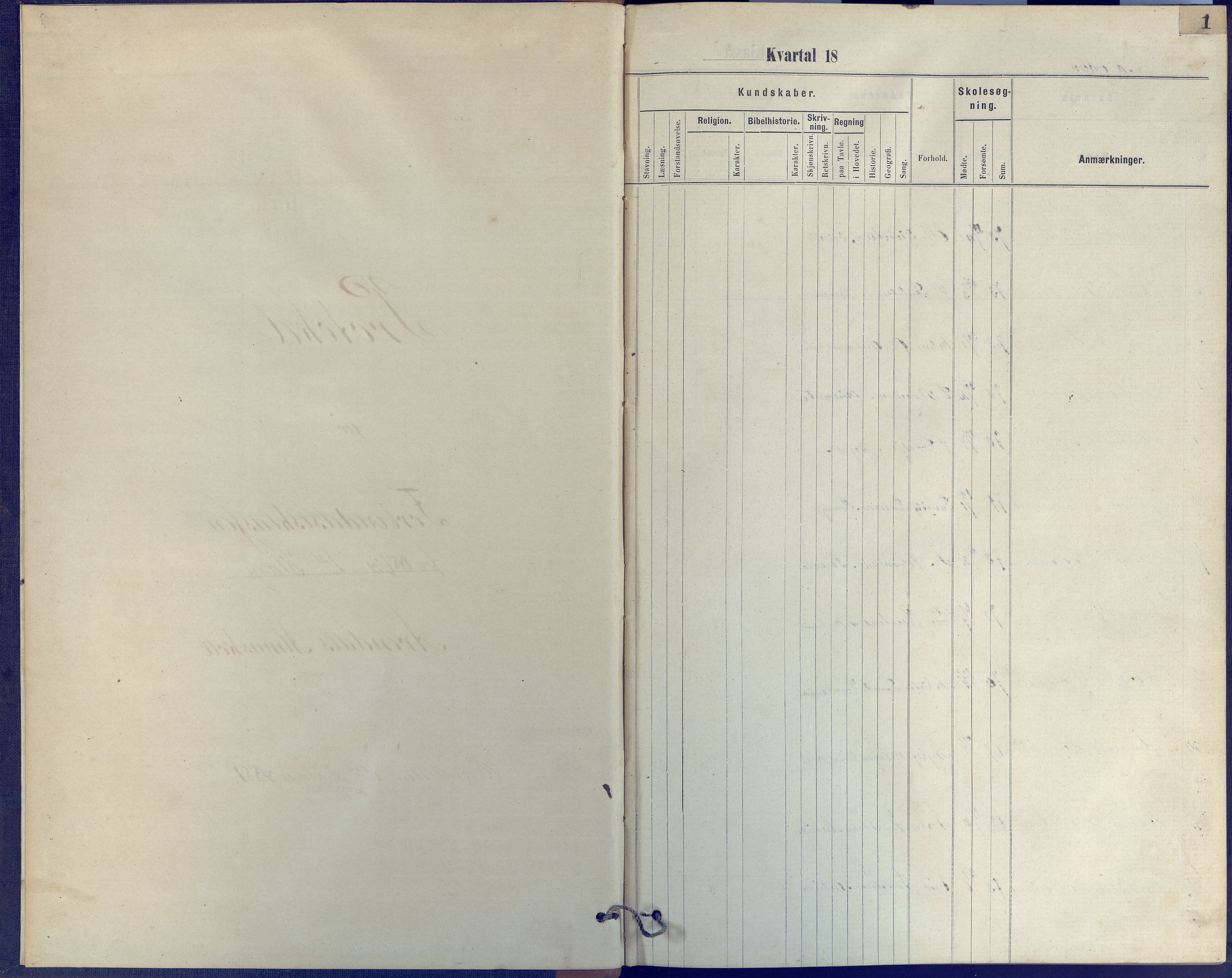 Arendal kommune, Katalog I, AAKS/KA0906-PK-I/07/L0055: Protokoll for forberedelsesklassen og 1. klasse, 1881-1891, s. 1