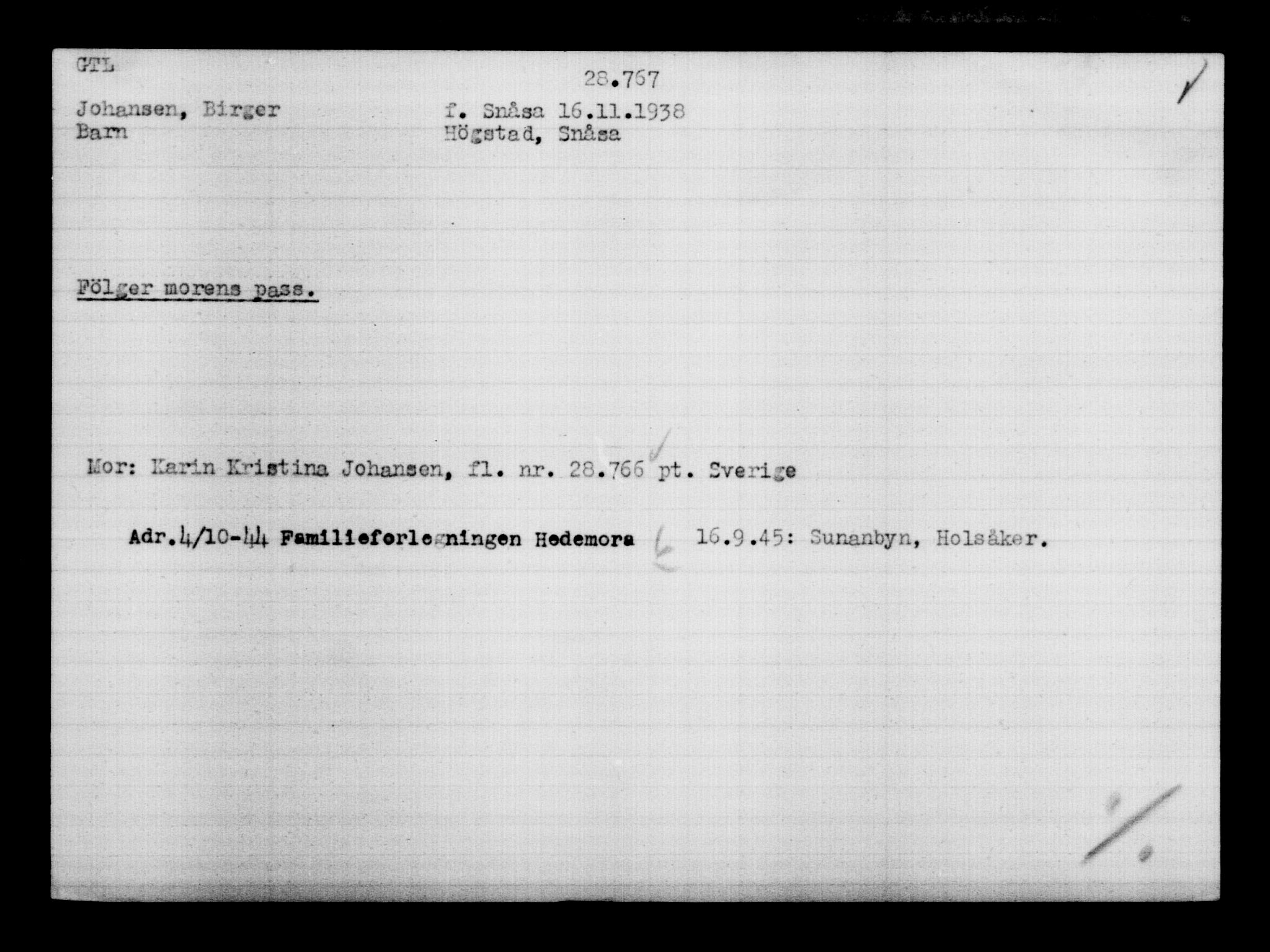 Utenriksstasjonene, Legasjonen i Stockholm, Flyktningkontoret, AV/RA-S-6753/V/Va/L0012: Kjesäterkartoteket, flyktninger med registreringsnr. 28300-31566, 1940-1945, s. 504