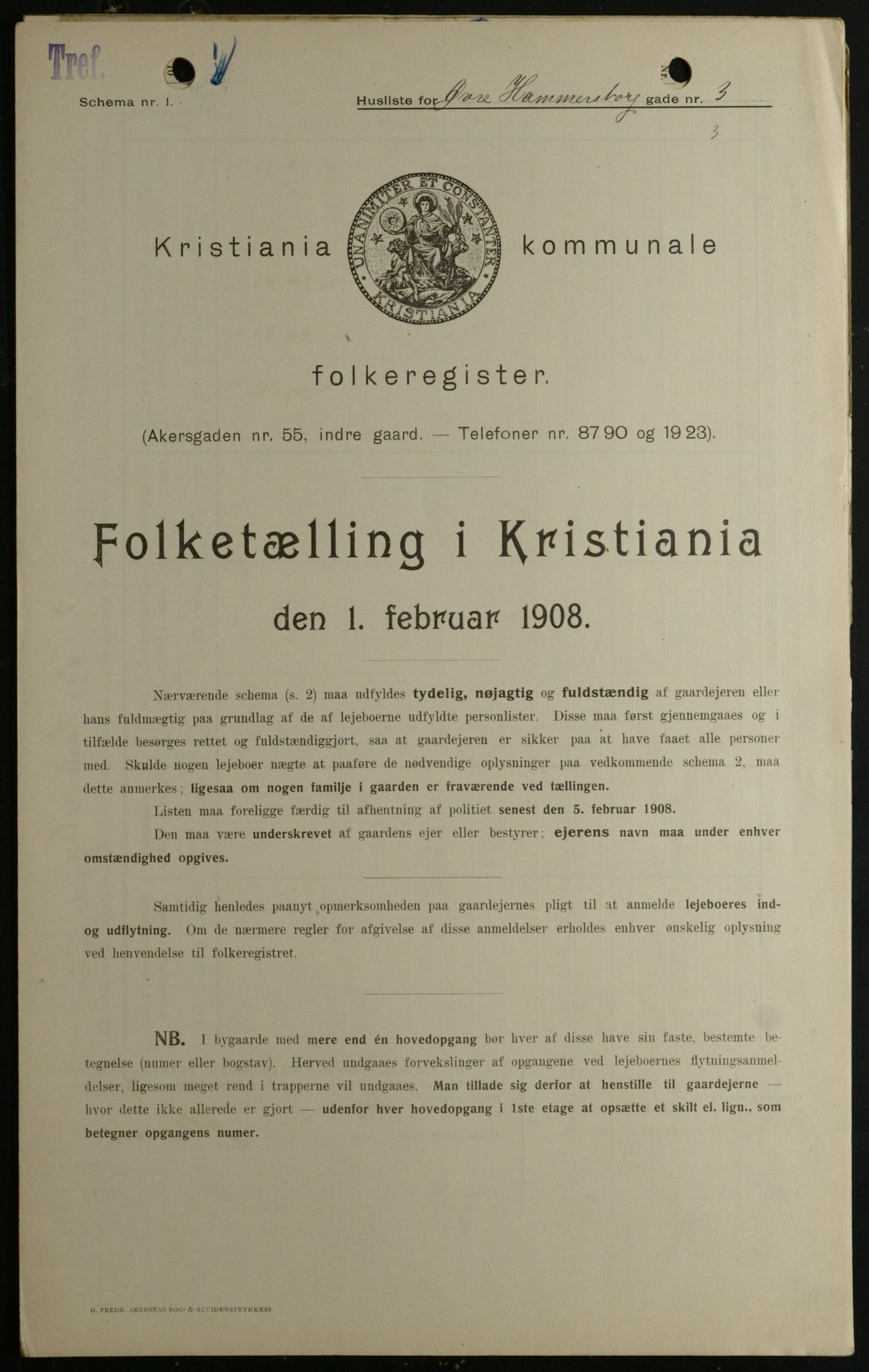 OBA, Kommunal folketelling 1.2.1908 for Kristiania kjøpstad, 1908, s. 116576