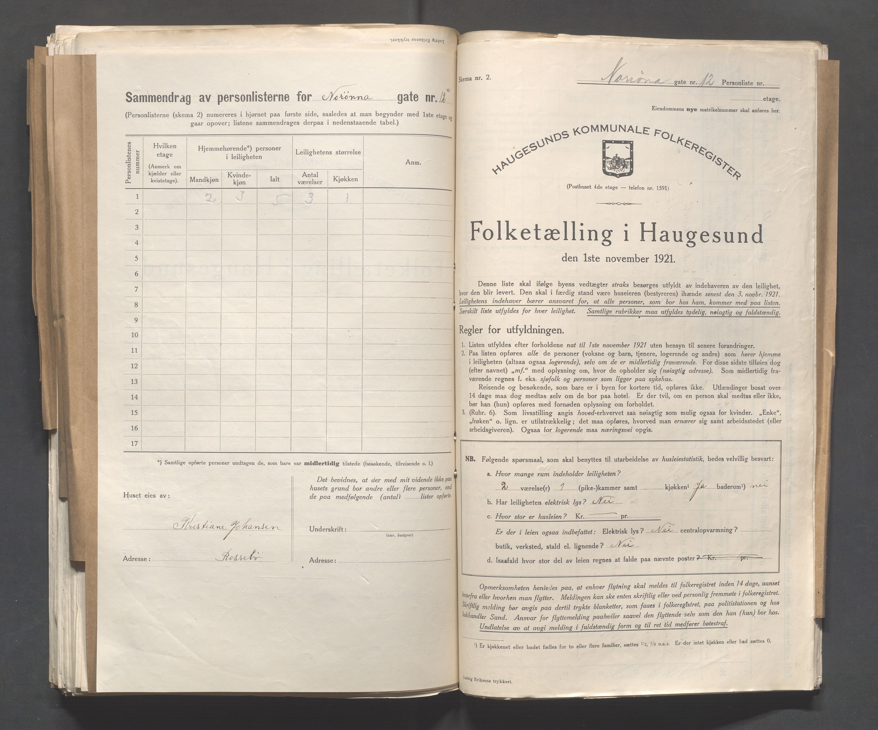 IKAR, Kommunal folketelling 1.11.1921 for Haugesund, 1921, s. 3159