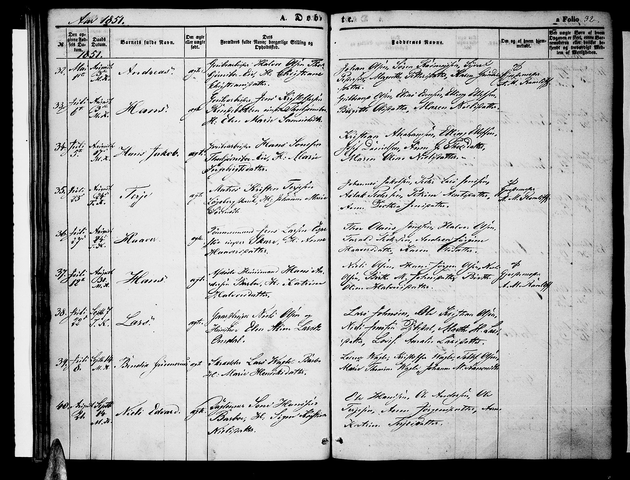 Tromøy sokneprestkontor, AV/SAK-1111-0041/F/Fa/L0005: Ministerialbok nr. A 5, 1847-1856, s. 32