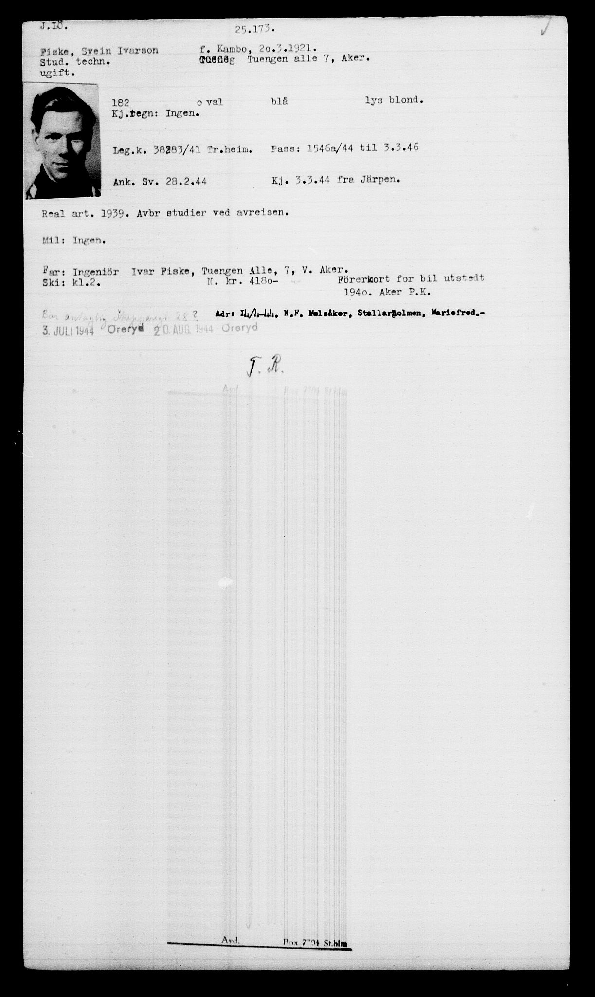 Den Kgl. Norske Legasjons Flyktningskontor, AV/RA-S-6753/V/Va/L0010: Kjesäterkartoteket.  Flyktningenr. 22000-25314, 1940-1945, s. 3336