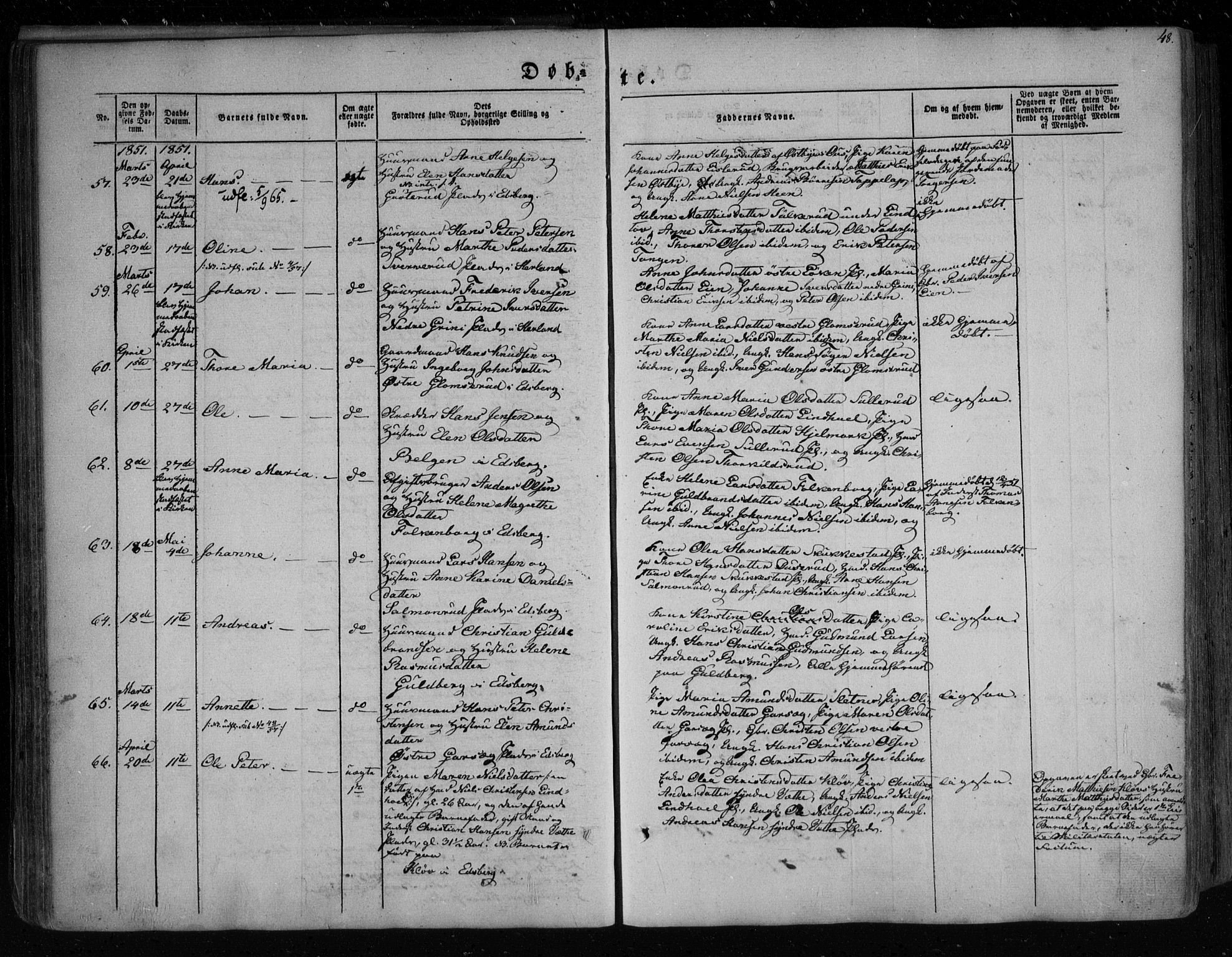 Eidsberg prestekontor Kirkebøker, AV/SAO-A-10905/F/Fa/L0009: Ministerialbok nr. I 9, 1849-1856, s. 48