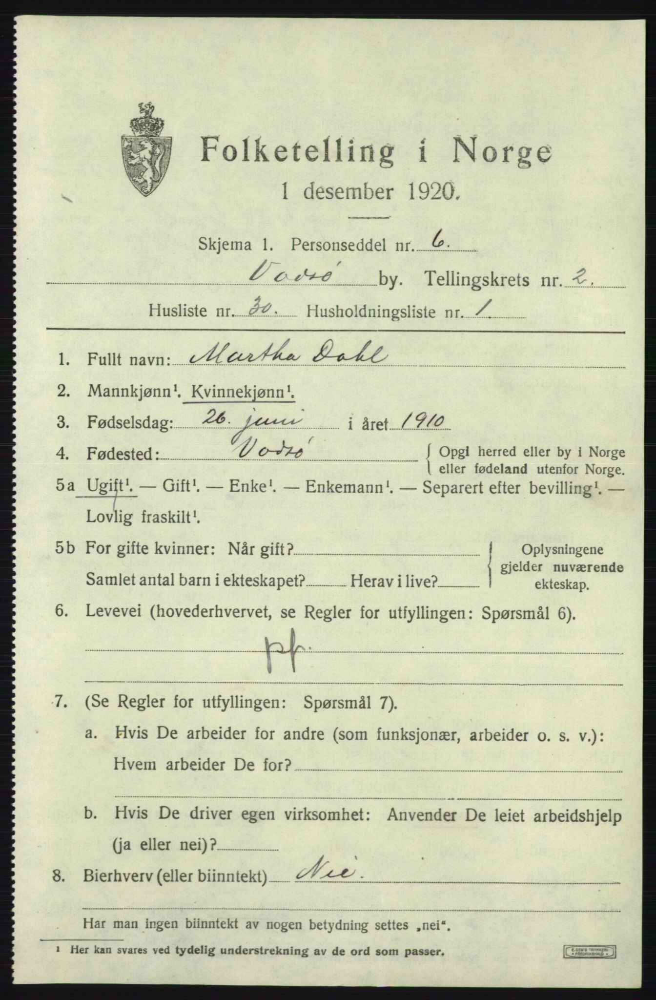 SATØ, Folketelling 1920 for 2003 Vadsø kjøpstad, 1920, s. 3731