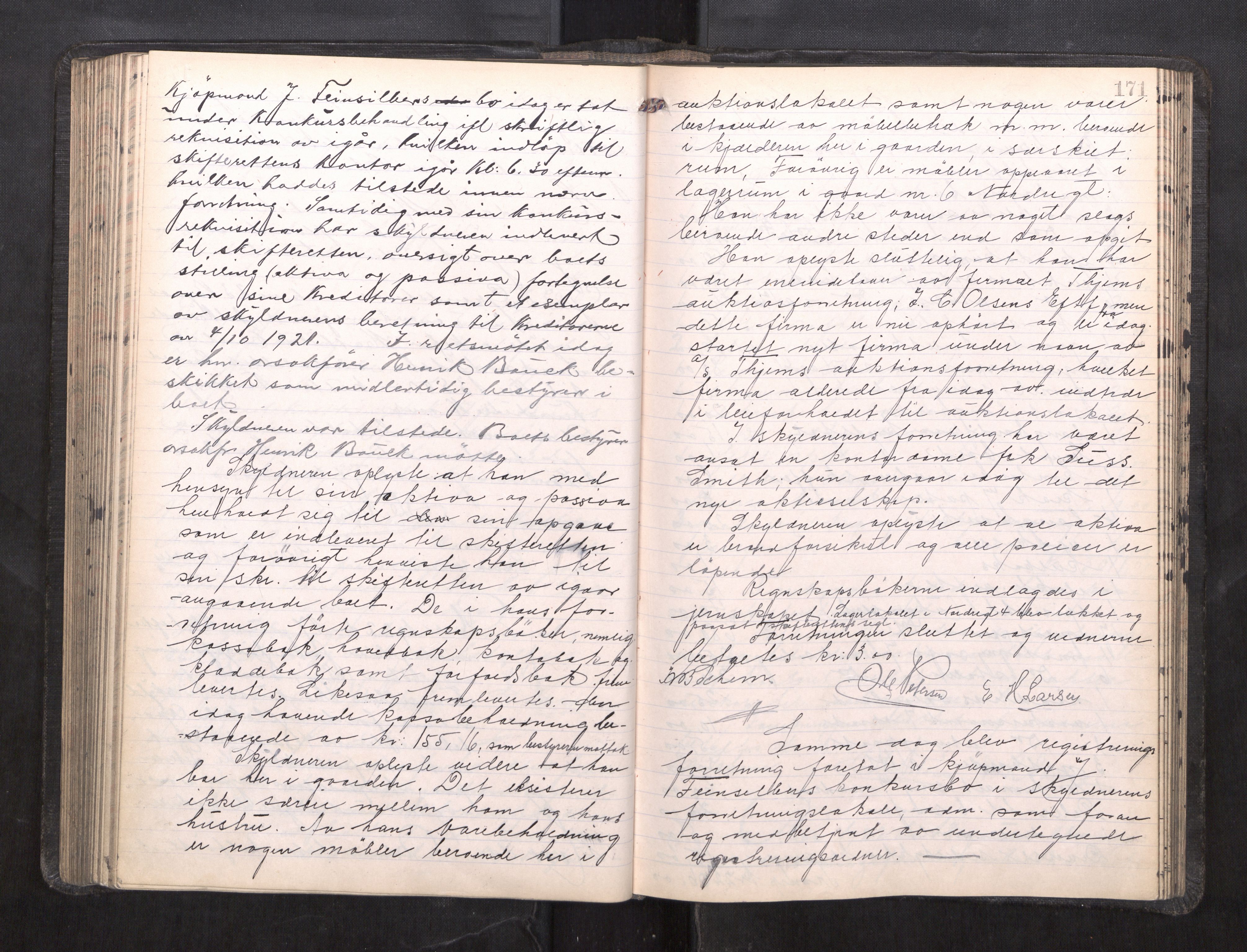 Trondheim byfogd, AV/SAT-A-0003/1/3/3C/L0039: Skifteregistreringsprotokoll - 2/2-27/9. (u/ register), 1921-1922, s. 171