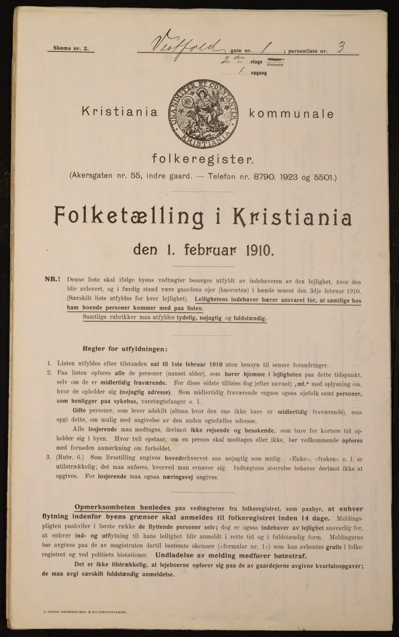 OBA, Kommunal folketelling 1.2.1910 for Kristiania, 1910, s. 116004