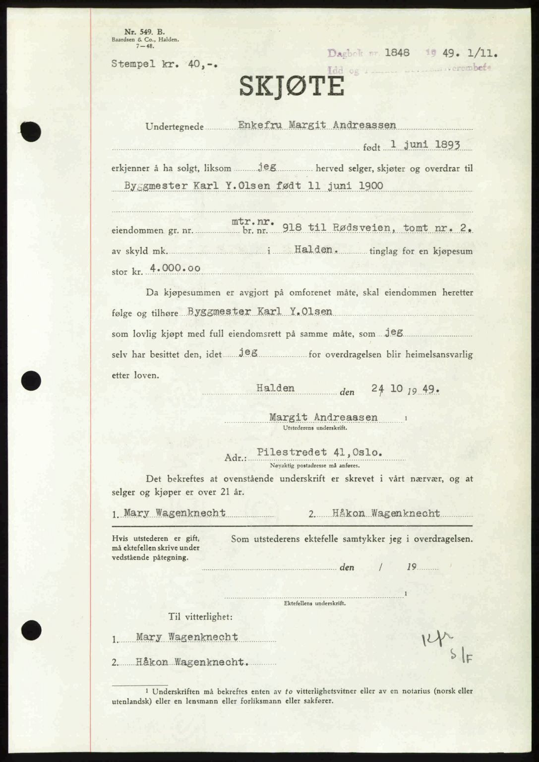 Idd og Marker sorenskriveri, SAO/A-10283/G/Gb/Gbb/L0013: Pantebok nr. A13, 1949-1950, Dagboknr: 1848/1949
