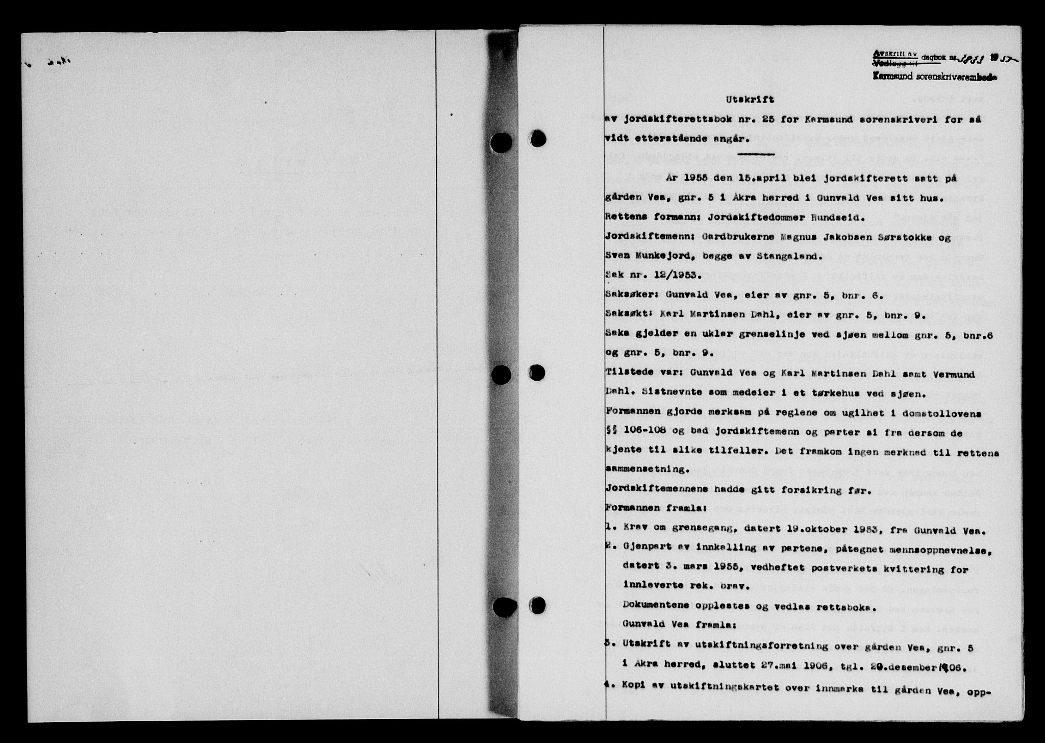 Karmsund sorenskriveri, SAST/A-100311/01/II/IIB/L0117: Pantebok nr. 97Ab, 1955-1955, Dagboknr: 3833/1955