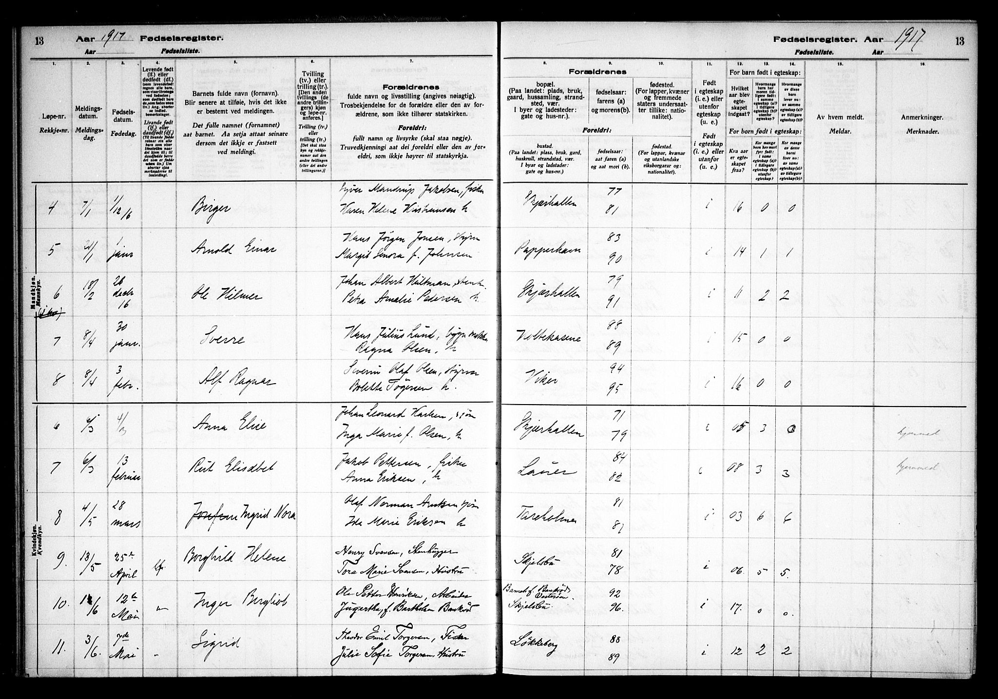 Hvaler prestekontor Kirkebøker, AV/SAO-A-2001/J/Ja/L0001: Fødselsregister nr. I 1, 1916-1938, s. 13