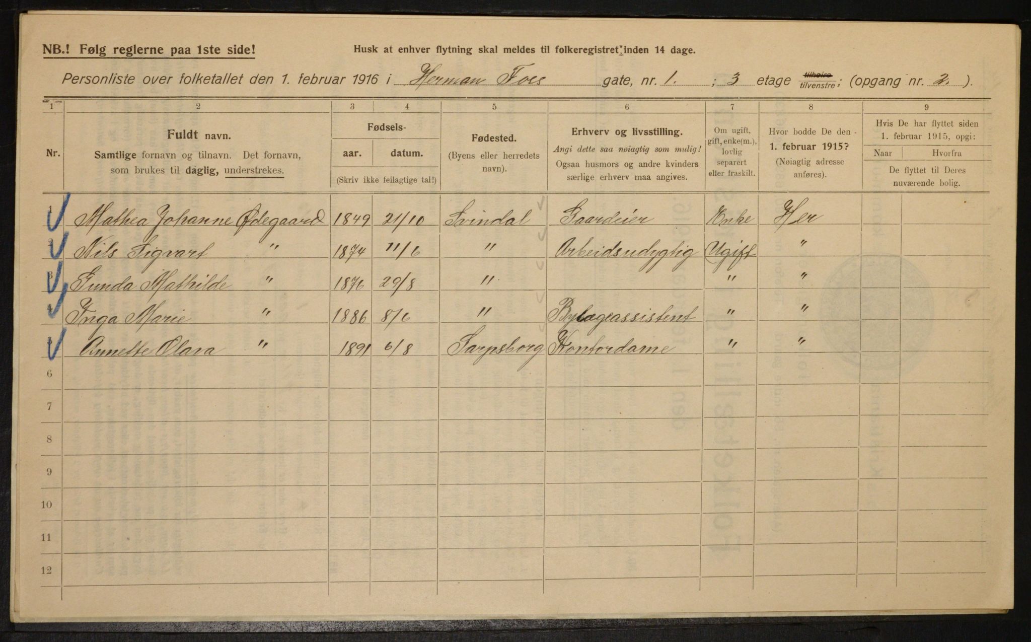 OBA, Kommunal folketelling 1.2.1916 for Kristiania, 1916, s. 39167