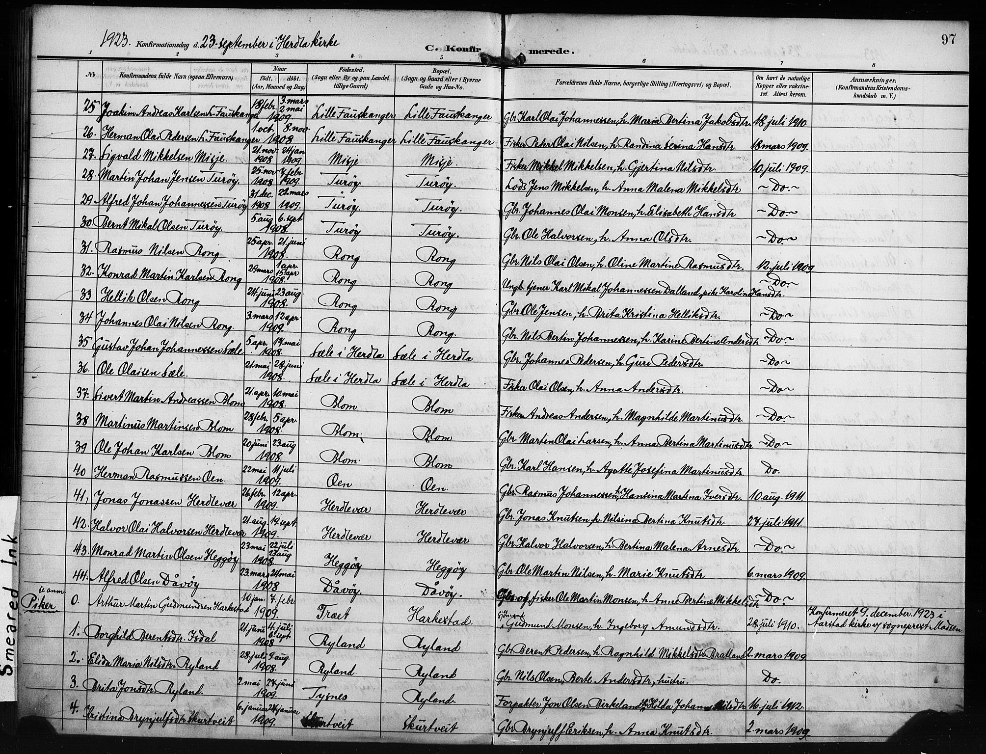 Herdla Sokneprestembete, AV/SAB-A-75701/H/Hab: Klokkerbok nr. A 4, 1902-1923, s. 97