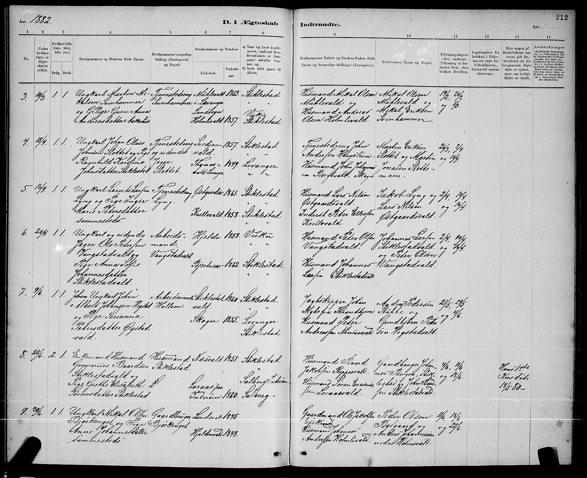 Ministerialprotokoller, klokkerbøker og fødselsregistre - Nord-Trøndelag, SAT/A-1458/723/L0256: Klokkerbok nr. 723C04, 1879-1890, s. 212