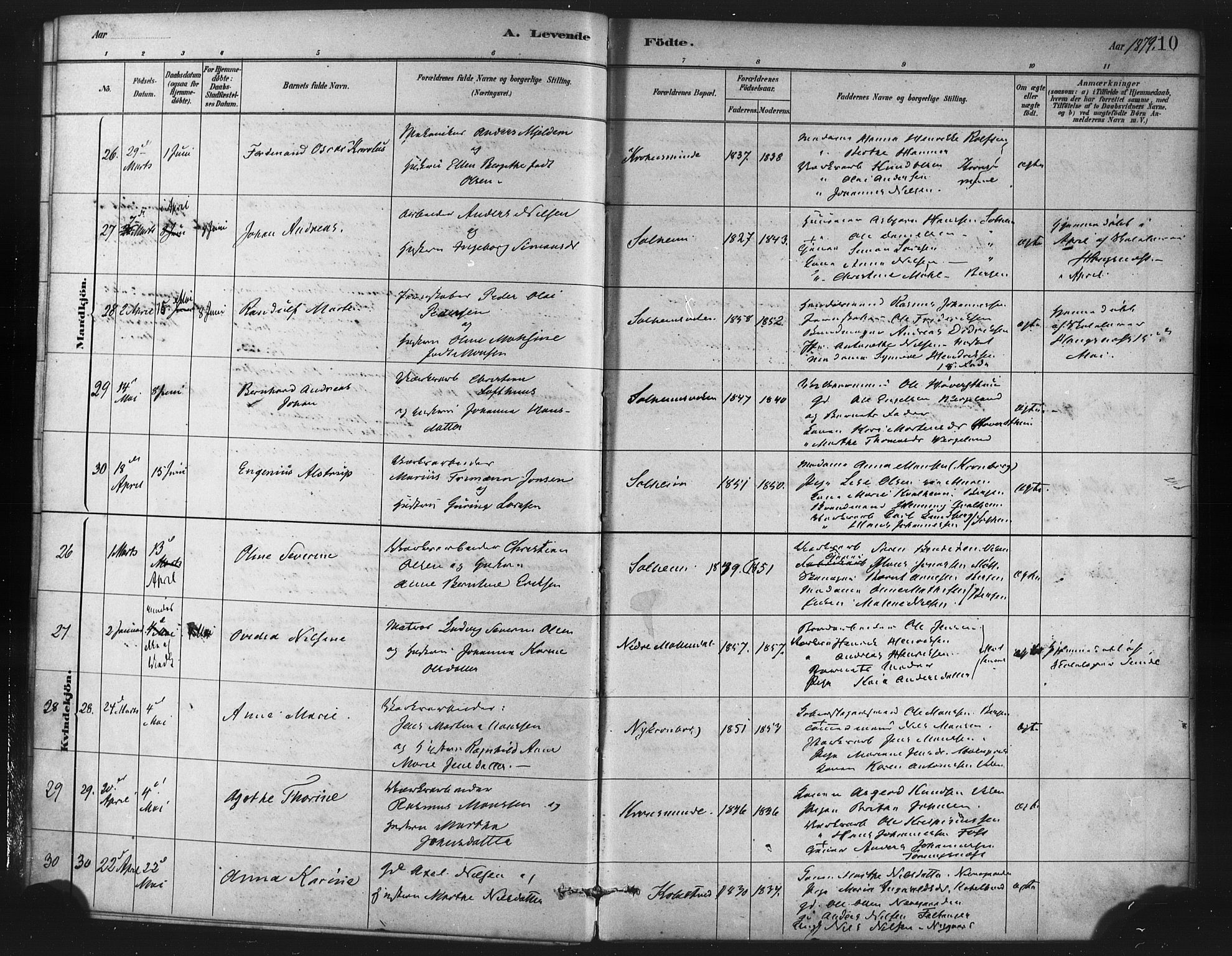 St. Jørgens hospital og Årstad sokneprestembete, AV/SAB-A-99934: Ministerialbok nr. A 7, 1879-1886, s. 10