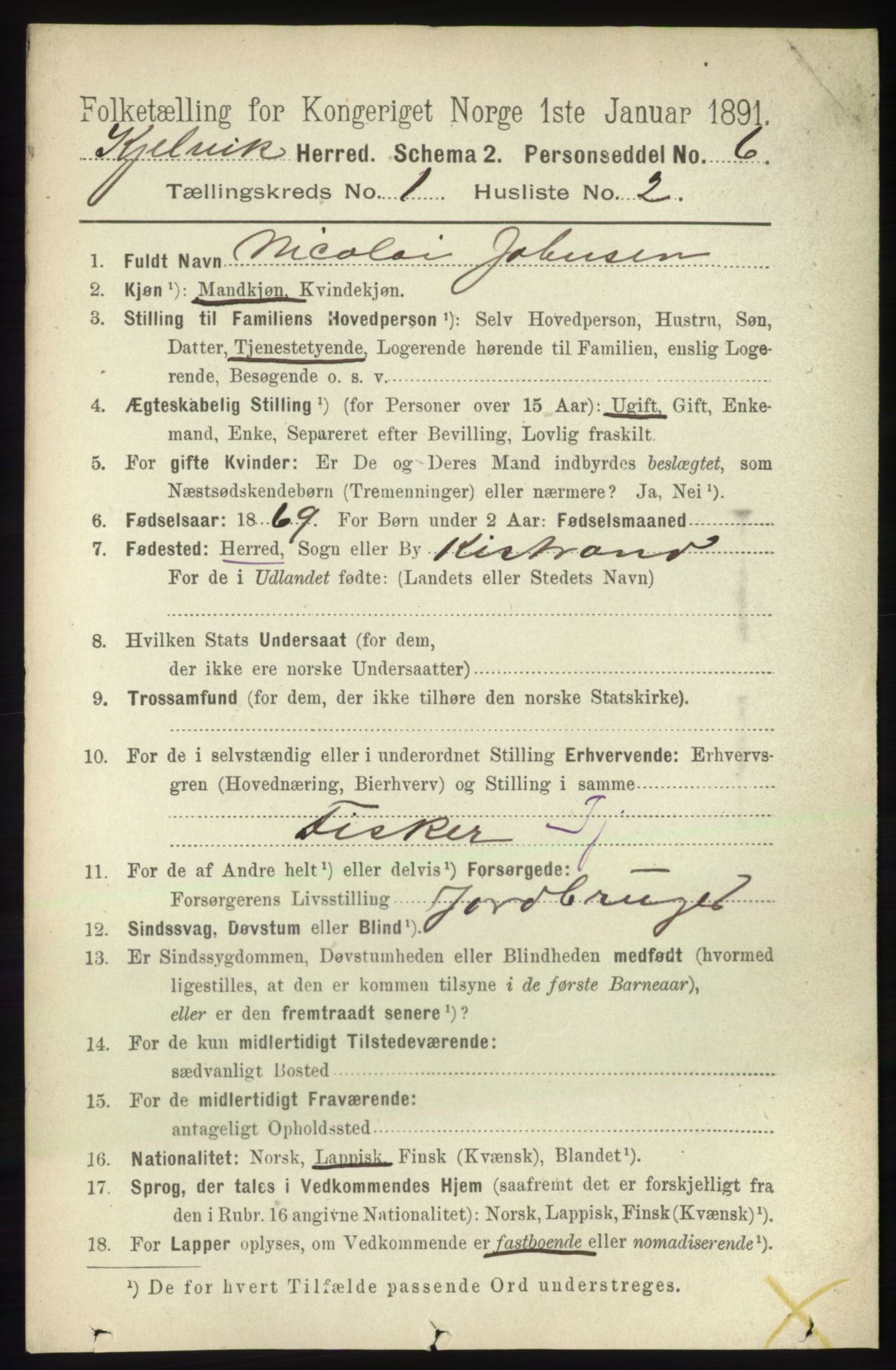RA, Folketelling 1891 for 2019 Kjelvik herred, 1891, s. 49