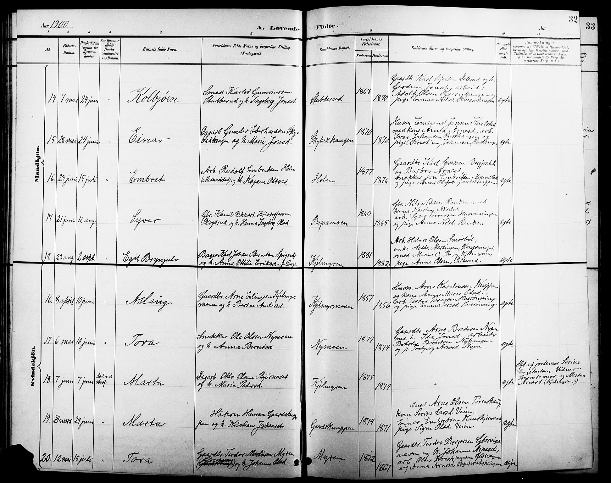 Åsnes prestekontor, AV/SAH-PREST-042/H/Ha/Hab/L0005: Klokkerbok nr. 5, 1895-1920, s. 32